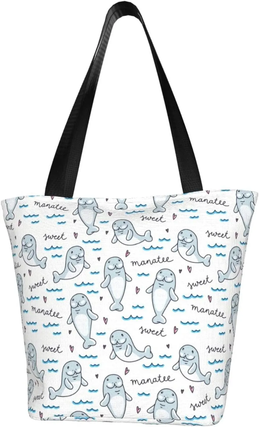 Walrus Animal Ocean Pattern Large Capacity Reusable Shoulder Bag Tote Bag For Women For Travel Beach Work Shopping