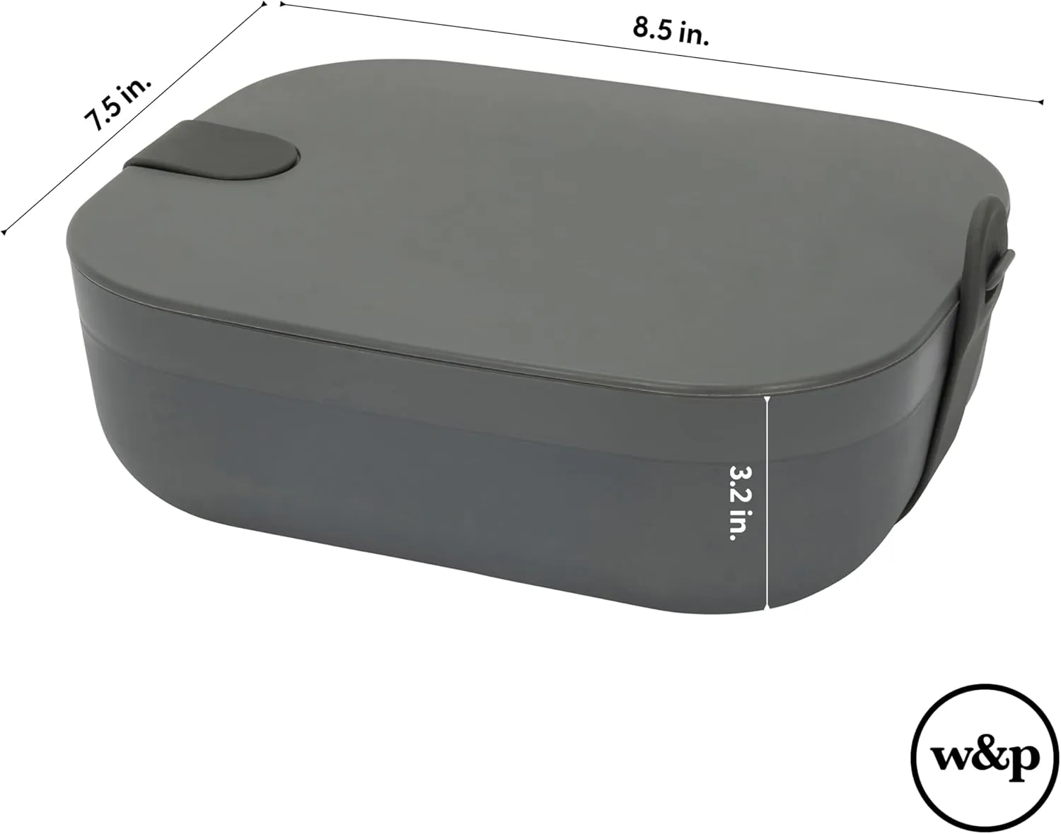 W&P Porter Bento Lunch Box, 3 Compartment Bento Box Portable Adult Lunch Box with Snap Strap- Food Container, BPA Free, Dishwasher and Microwave Safe, Charcoal, Medium
