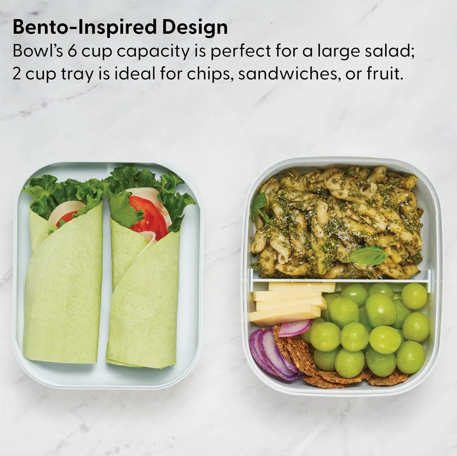 W&P Porter Bento Lunch Box, 3 Compartment Bento Box Portable Adult Lunch Box with Snap Strap- Food Container, BPA Free, Dishwasher and Microwave Safe, Charcoal, Medium