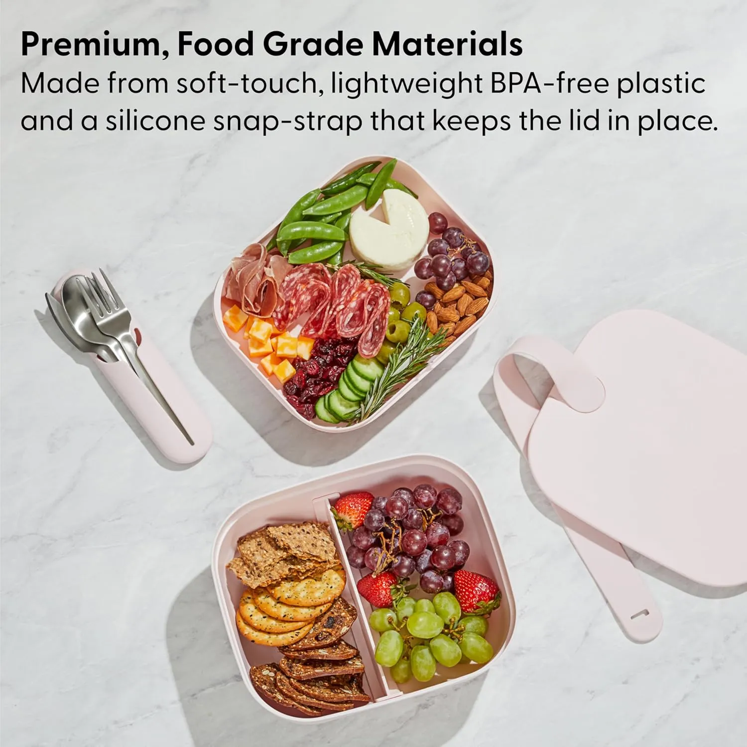 W&P Porter Bento Lunch Box, 3 Compartment Bento Box Portable Adult Lunch Box with Snap Strap- Food Container, BPA Free, Dishwasher and Microwave Safe, Charcoal, Medium
