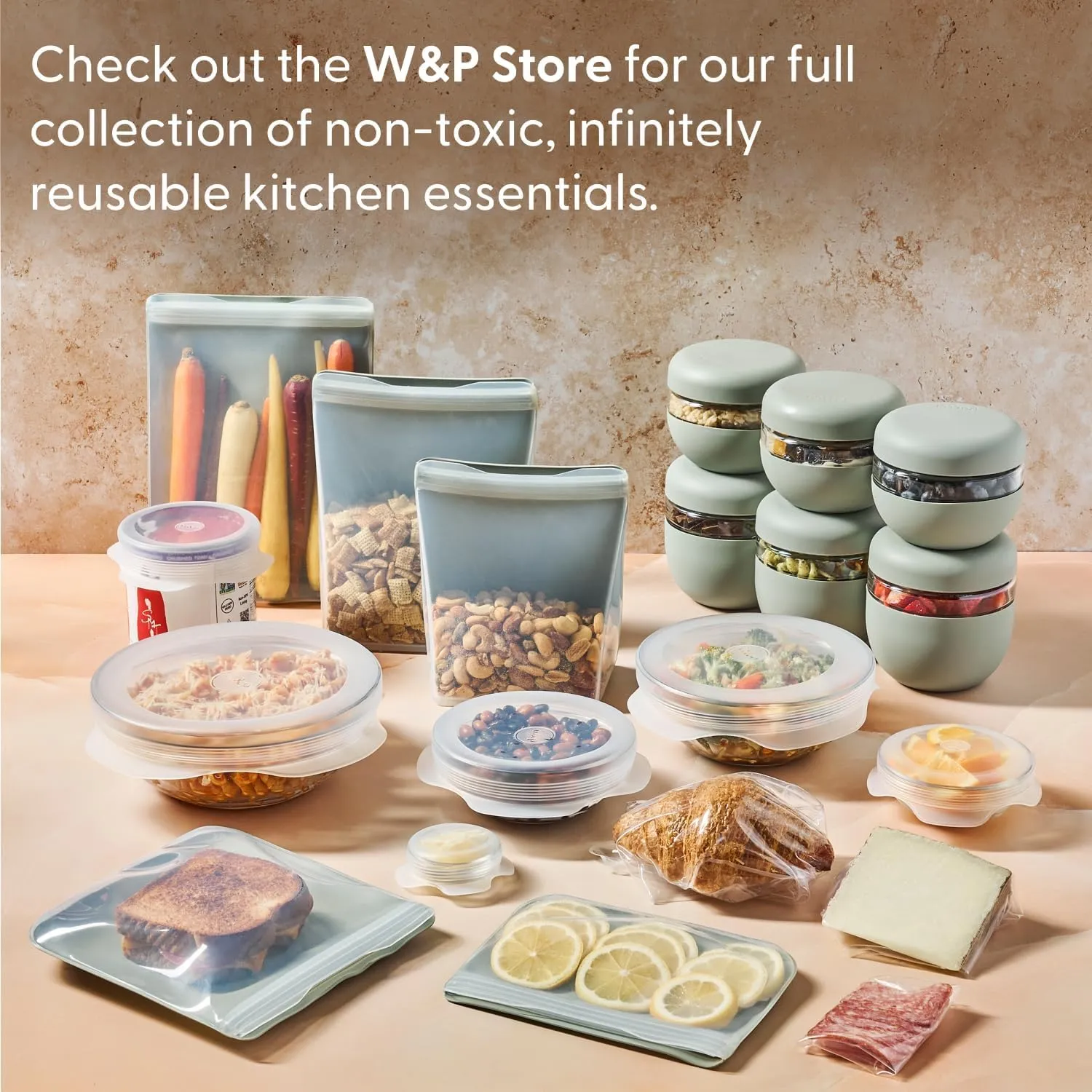 W&P Porter Bento Lunch Box, 3 Compartment Bento Box Portable Adult Lunch Box with Snap Strap- Food Container, BPA Free, Dishwasher and Microwave Safe, Charcoal, Medium