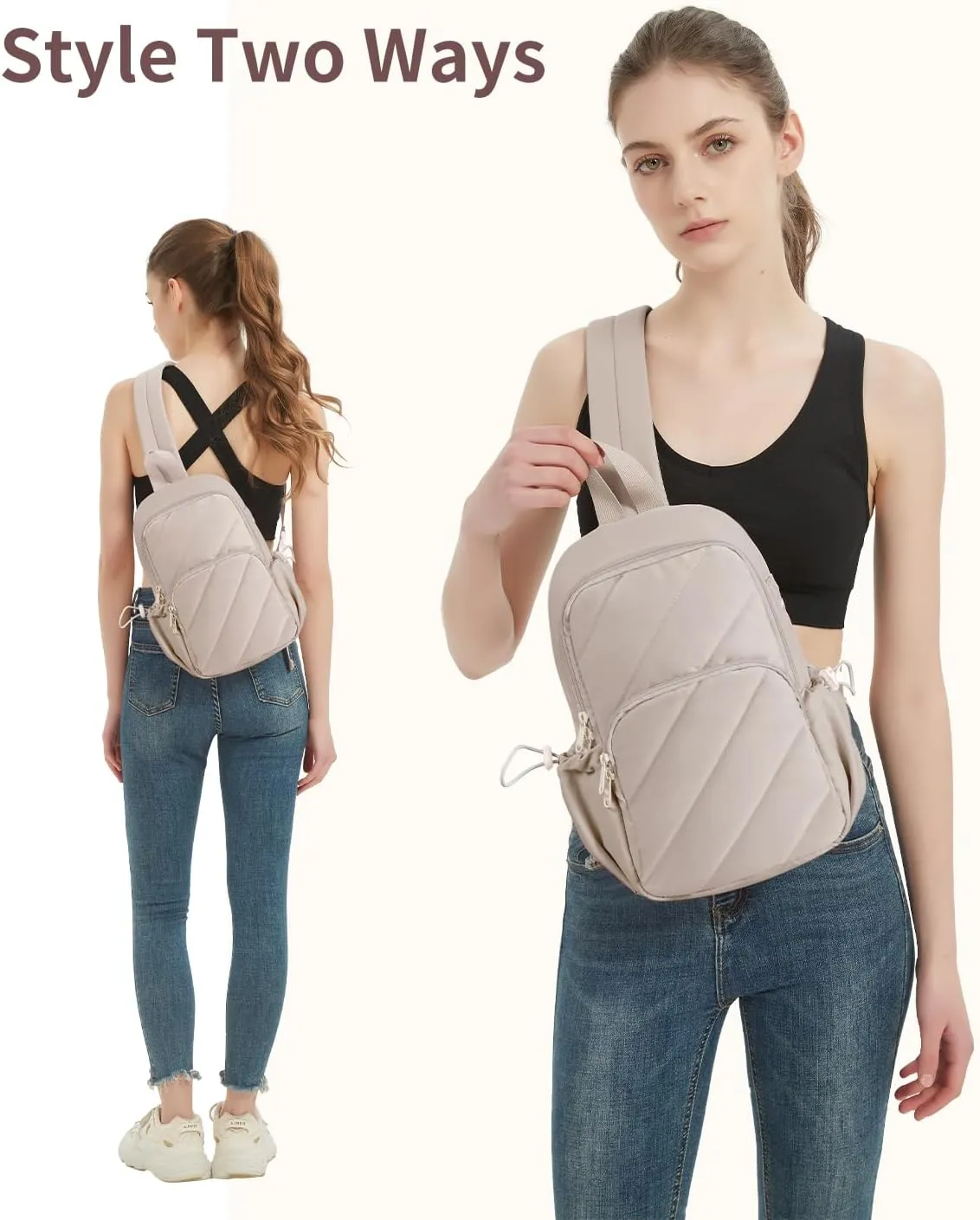 Wandering Nature Featherweight Sling Backpack Crossbody Bag for Women Fits for 11" iPad with Convertible Padded Strap, Multiple Pockets, Ideal for College, Work Commute, Travel, Everyday Errands
