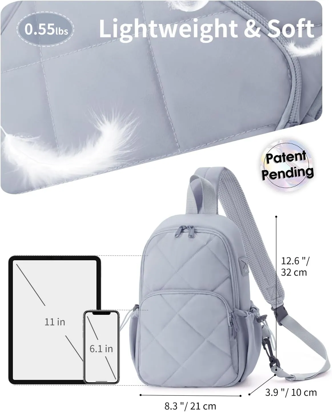 Wandering Nature Featherweight Sling Backpack Crossbody Bag for Women Fits for 11" iPad with Convertible Padded Strap, Multiple Pockets, Ideal for College, Work Commute, Travel, Everyday Errands