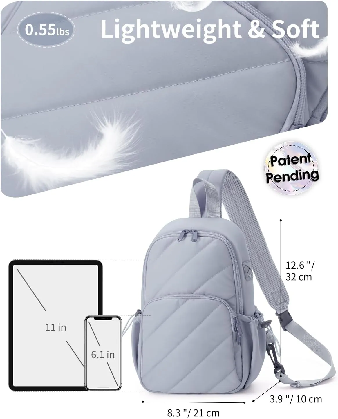 Wandering Nature Featherweight Sling Backpack Crossbody Bag for Women Fits for 11" iPad with Convertible Padded Strap, Multiple Pockets, Ideal for College, Work Commute, Travel, Everyday Errands