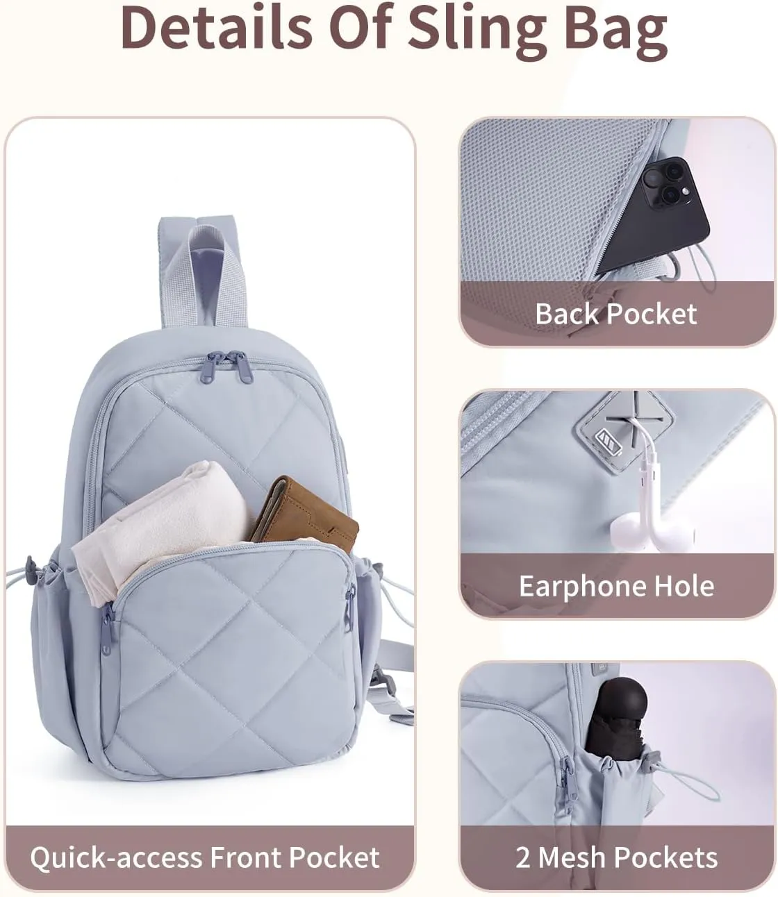 Wandering Nature Featherweight Sling Backpack Crossbody Bag for Women Fits for 11" iPad with Convertible Padded Strap, Multiple Pockets, Ideal for College, Work Commute, Travel, Everyday Errands