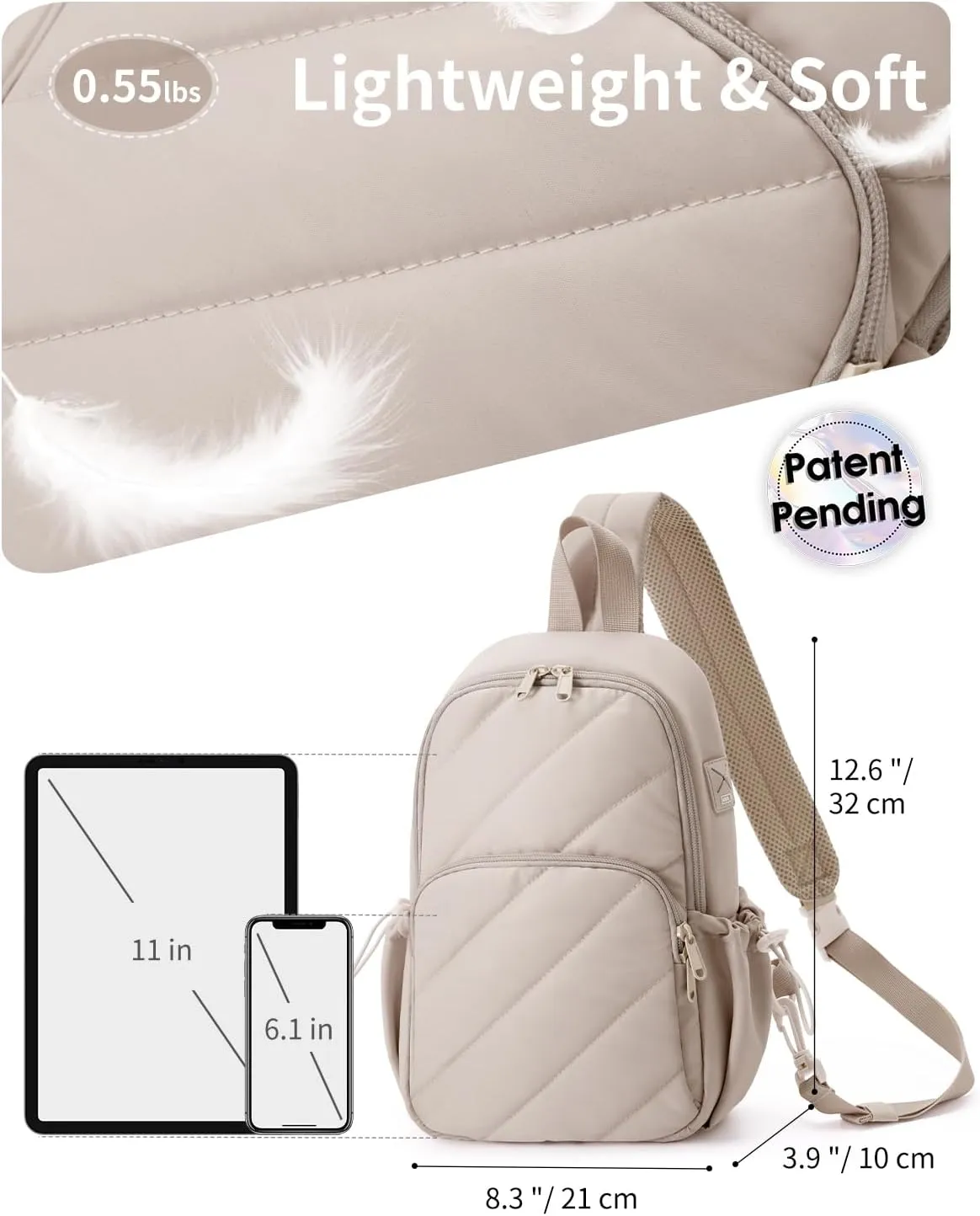 Wandering Nature Featherweight Sling Backpack Crossbody Bag for Women Fits for 11" iPad with Convertible Padded Strap, Multiple Pockets, Ideal for College, Work Commute, Travel, Everyday Errands