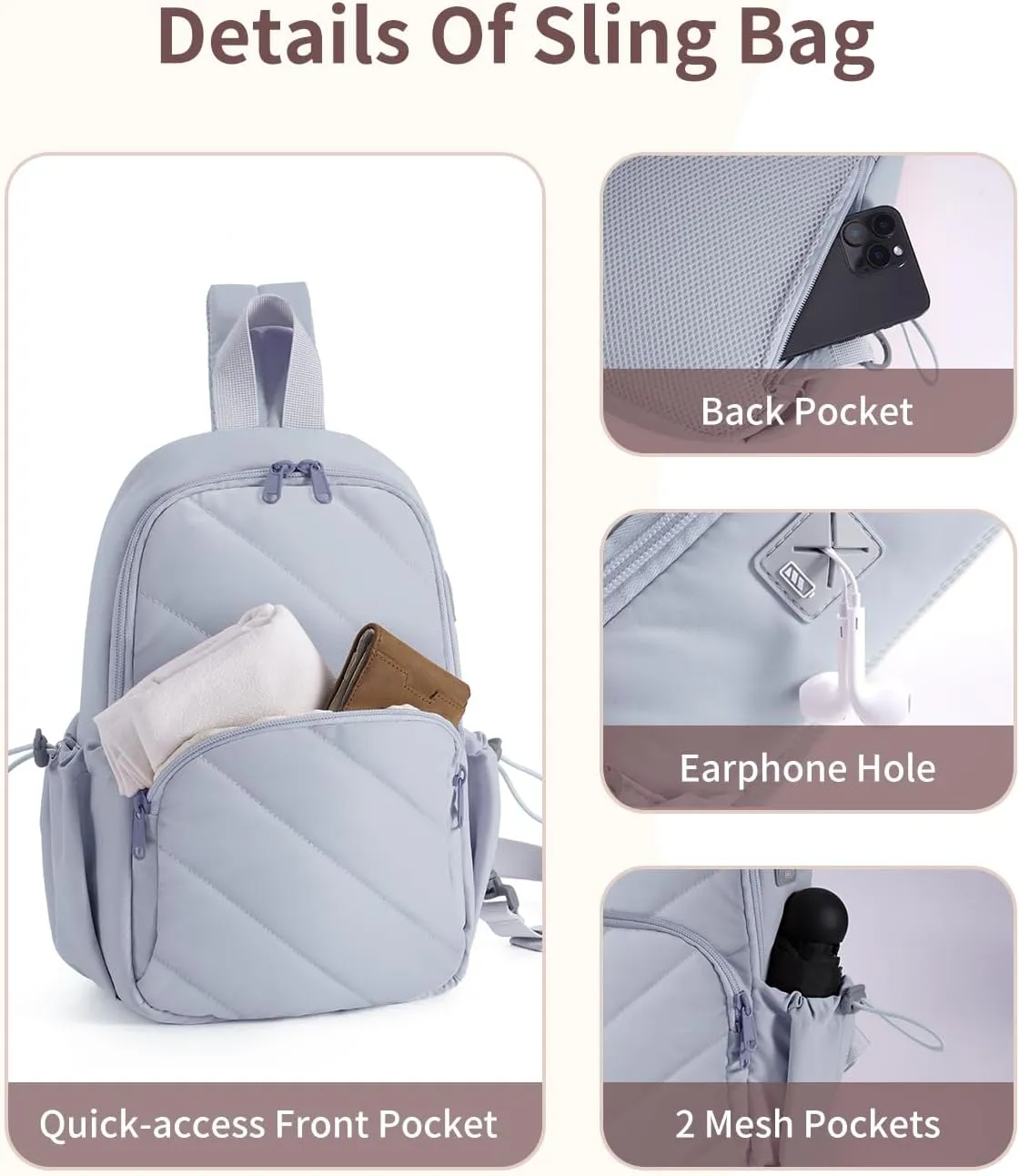 Wandering Nature Featherweight Sling Backpack Crossbody Bag for Women Fits for 11" iPad with Convertible Padded Strap, Multiple Pockets, Ideal for College, Work Commute, Travel, Everyday Errands
