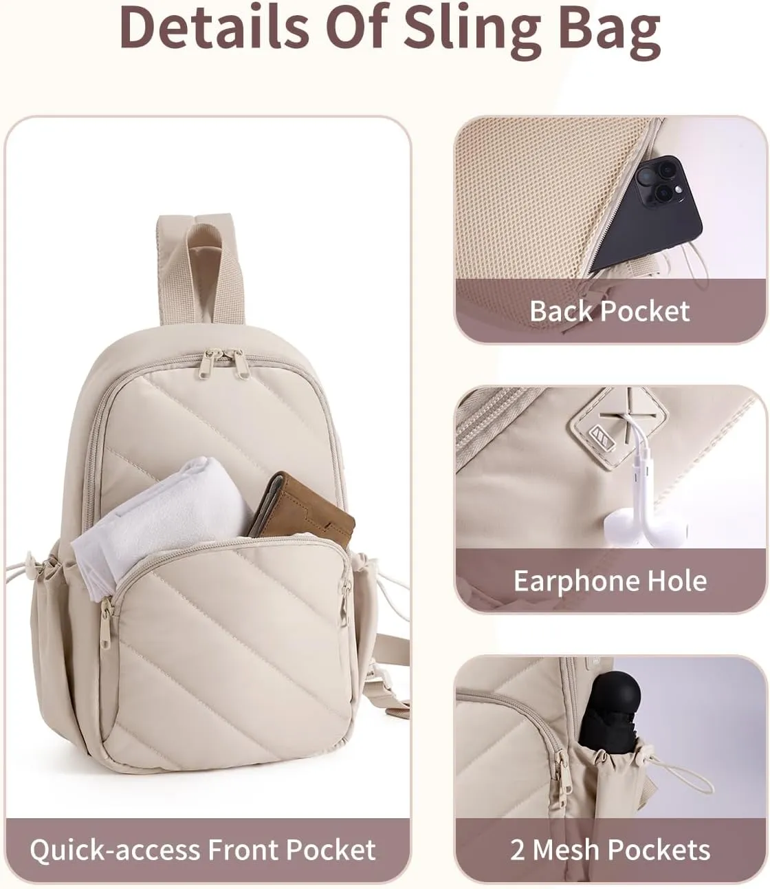Wandering Nature Featherweight Sling Backpack Crossbody Bag for Women Fits for 11" iPad with Convertible Padded Strap, Multiple Pockets, Ideal for College, Work Commute, Travel, Everyday Errands