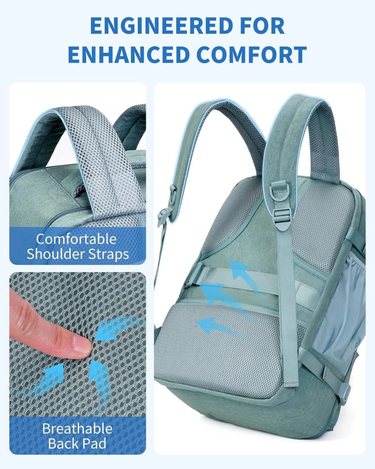 WANDF Travel Backpack For Spirit Airlines Personal Item Bag 18x14x8 with Wet Pocket, 17 Inch Laptop Backpack for Men Women (Turquoise)
