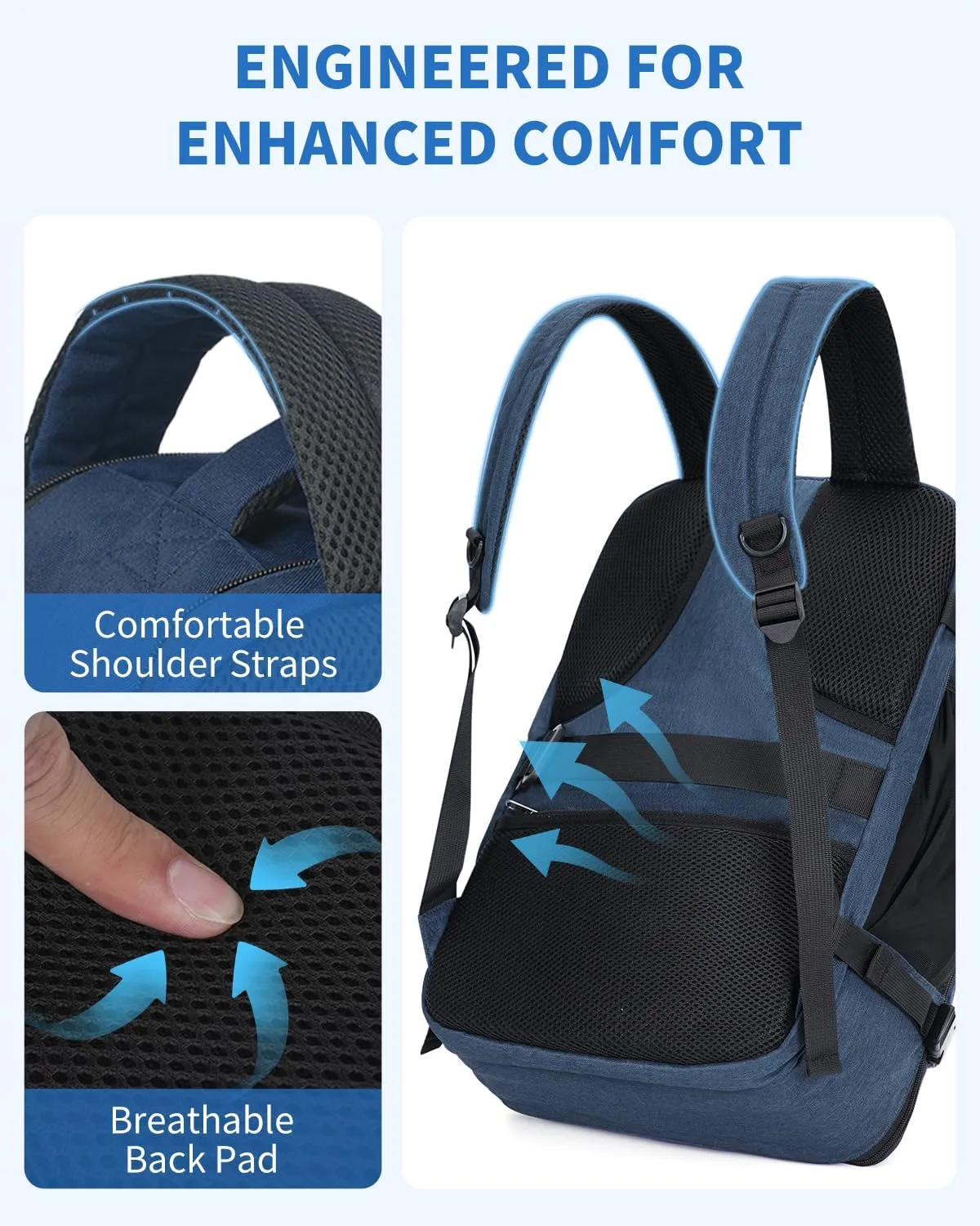 WANDF Travel Backpack For Spirit Airlines Personal Item Bag 18x14x8 with Wet Pocket, 17 Inch Laptop Backpack for Men Women（Navy Blue）