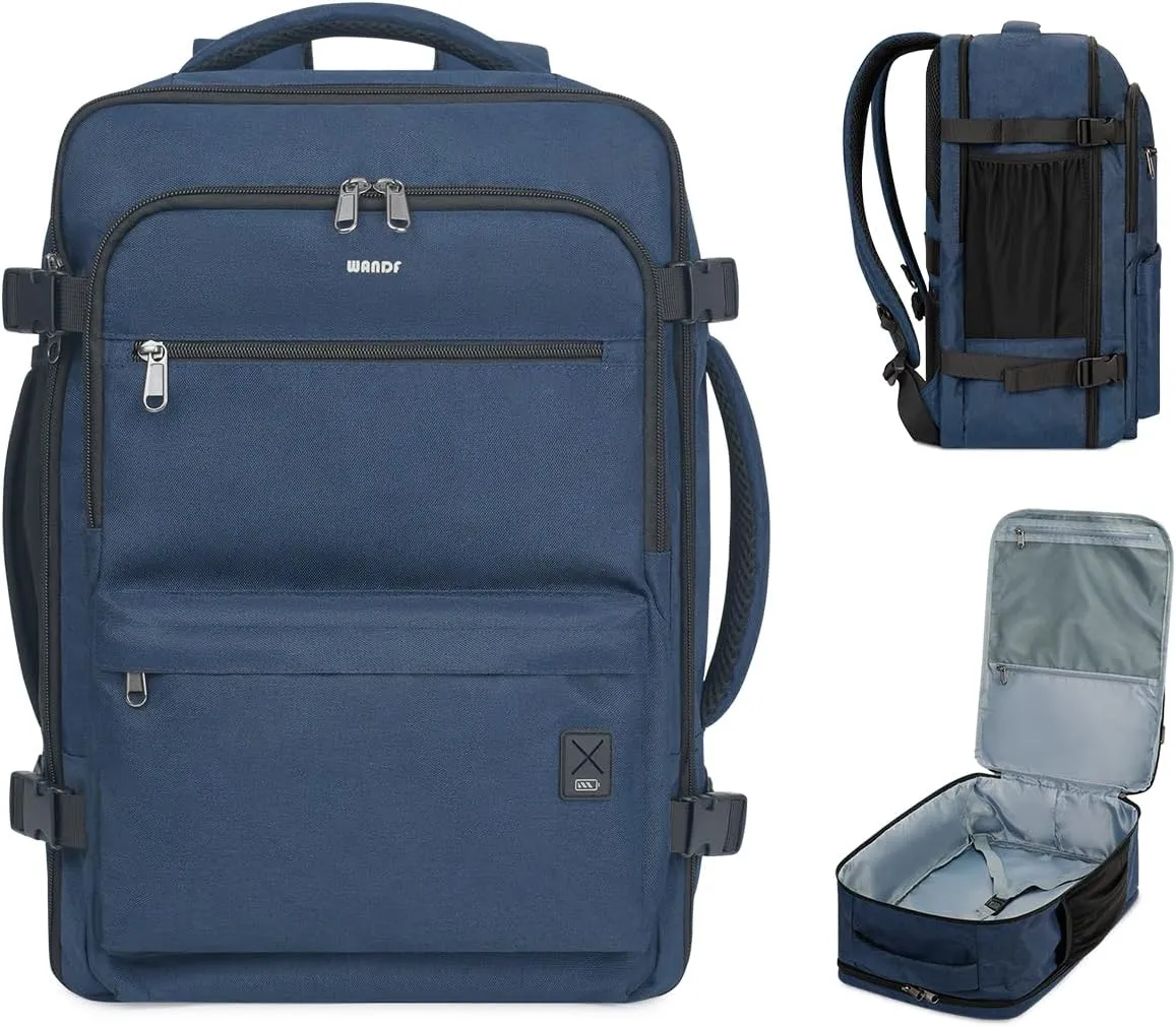 WANDF Travel Backpack For Spirit Airlines Personal Item Bag 18x14x8 with Wet Pocket, 17 Inch Laptop Backpack for Men Women（Navy Blue）