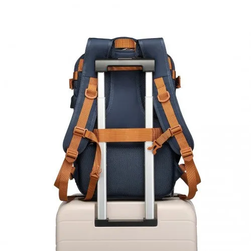Water Resistant Functional Backpack with Shoe Compartment & USB Charging Port - Navy