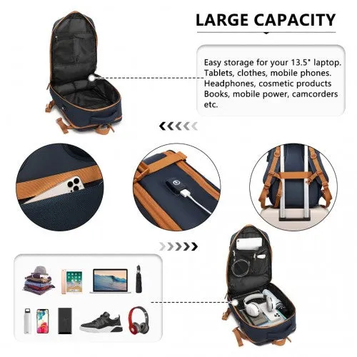 Water Resistant Functional Backpack with Shoe Compartment & USB Charging Port - Navy