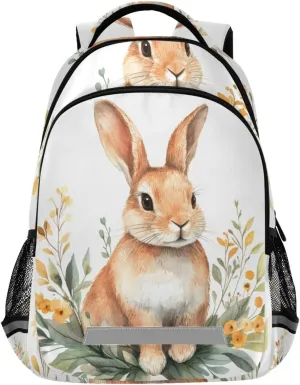 Watercolor Bunny Foliage Leaves Backpack 3rd 4th 5th Grade School Bookbag Travel Laptop Daypack Bag for Boys Girls