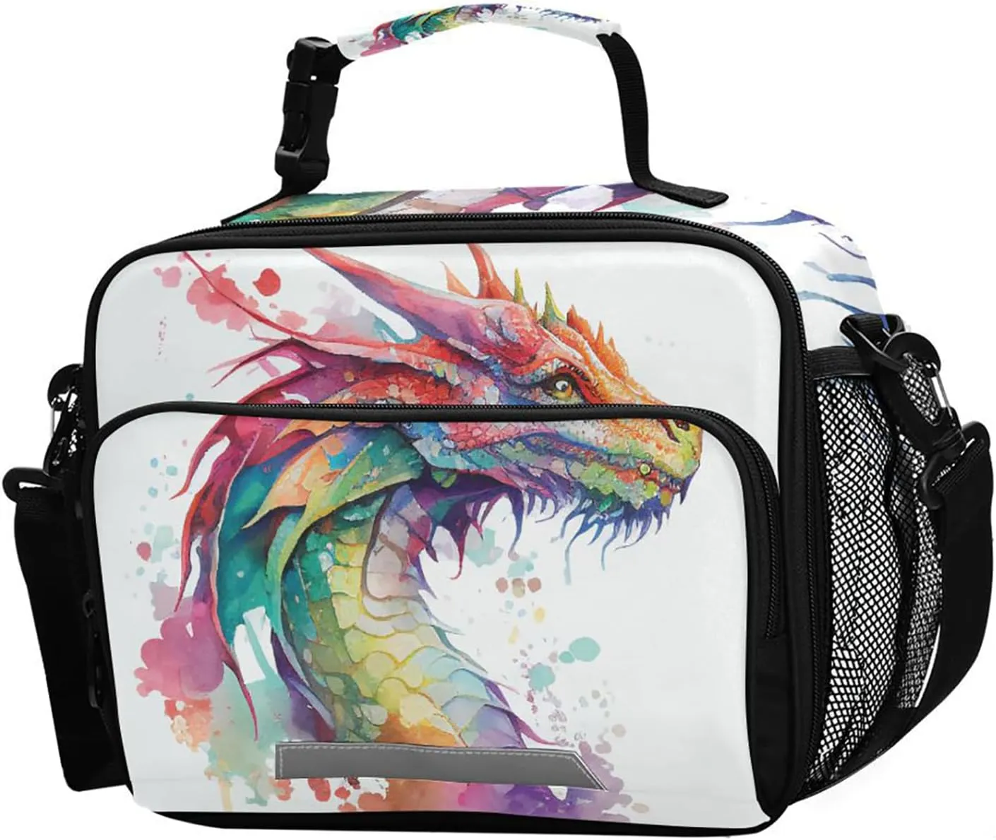 Watercolor Dragon Lunch Box for Boys Girls Insulated Lunch Bag Kids Cooler Tote Shoulder Strap Reusable for School Travel Picnic