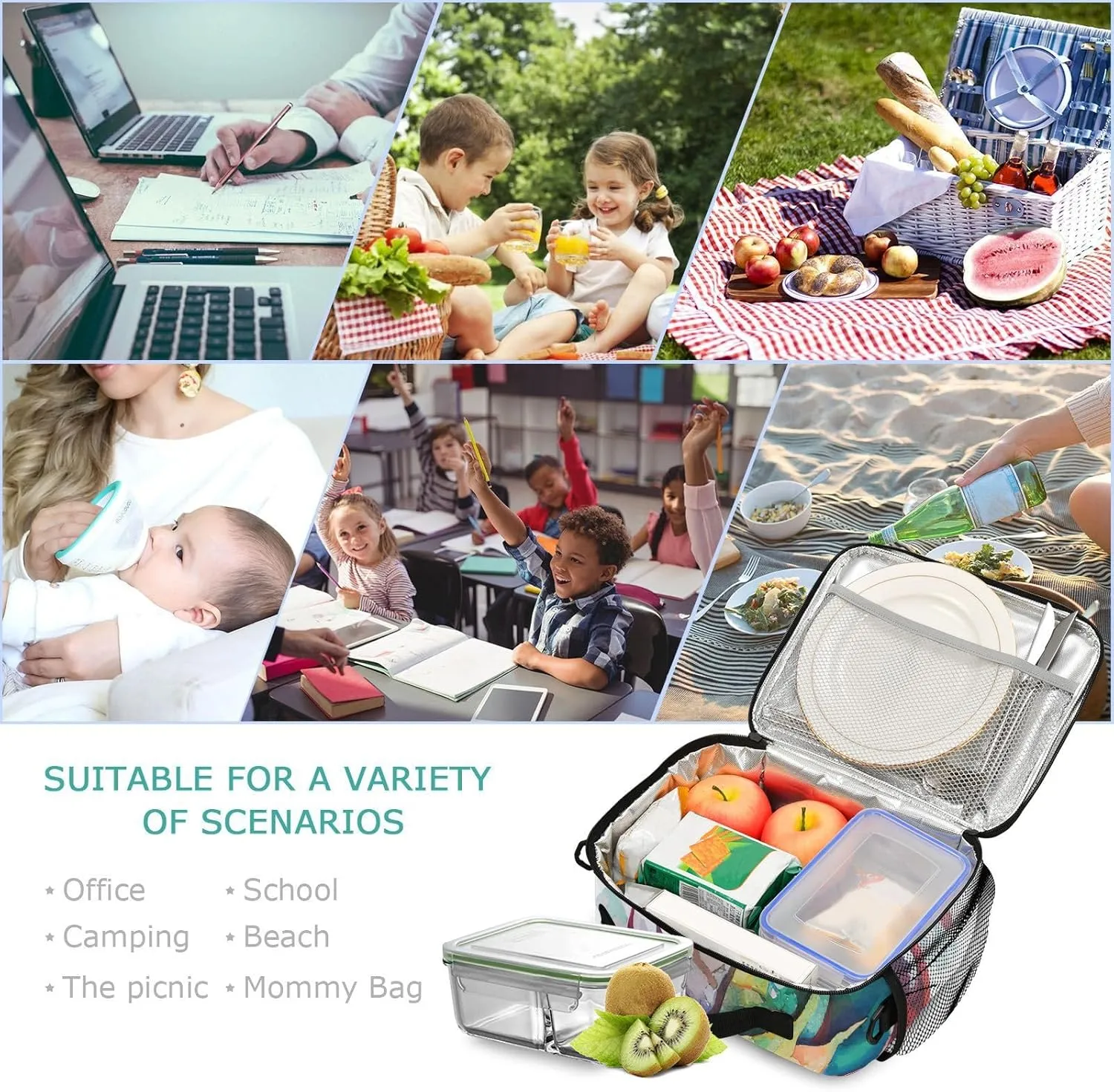 Watercolor Dragon Lunch Box for Boys Girls Insulated Lunch Bag Kids Cooler Tote Shoulder Strap Reusable for School Travel Picnic