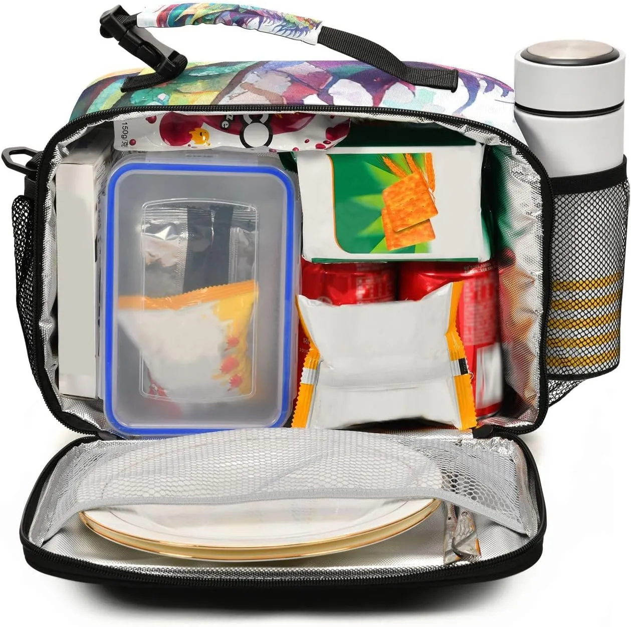 Watercolor Dragon Lunch Box for Boys Girls Insulated Lunch Bag Kids Cooler Tote Shoulder Strap Reusable for School Travel Picnic