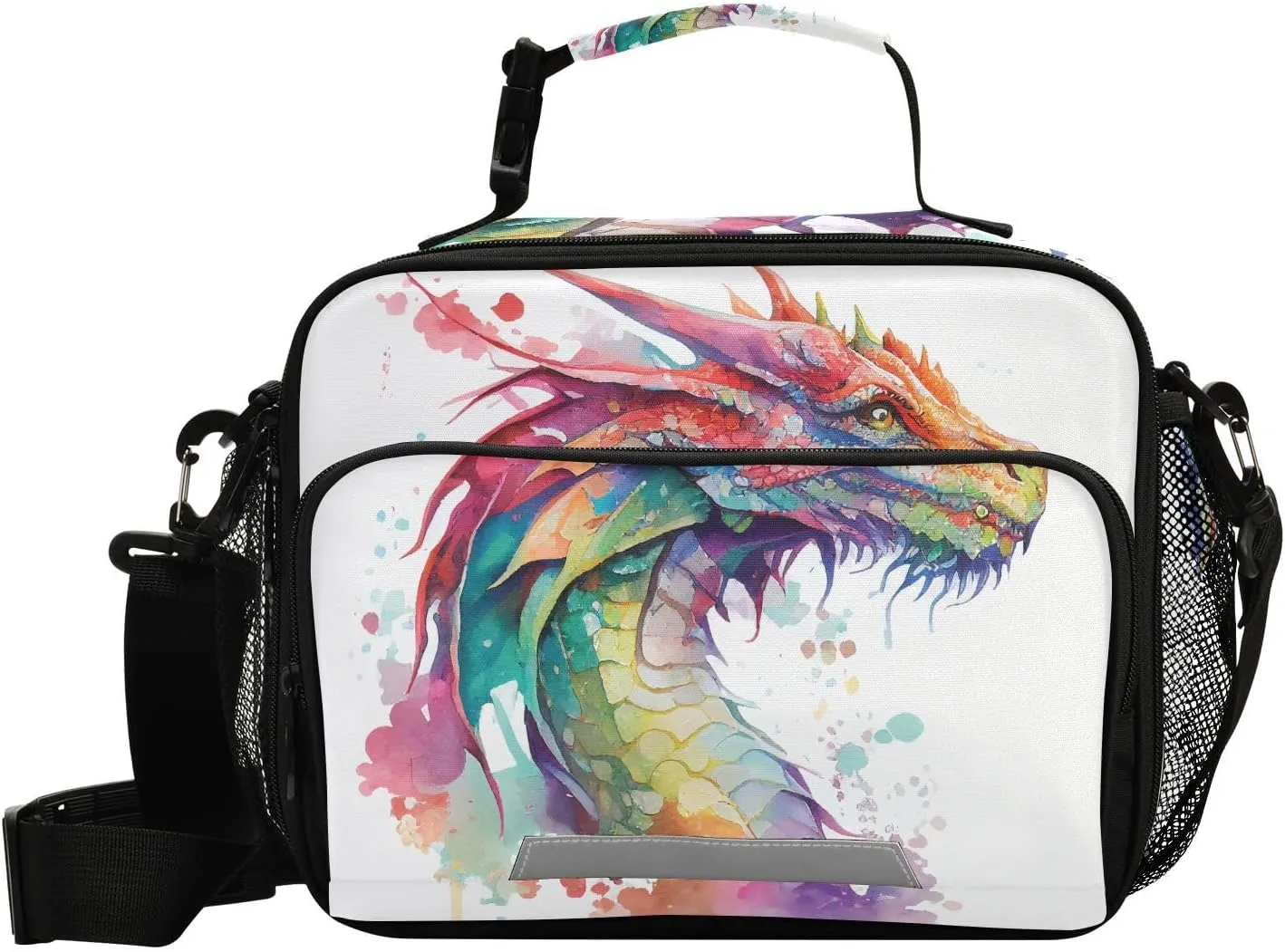 Watercolor Dragon Lunch Box for Boys Girls Insulated Lunch Bag Kids Cooler Tote Shoulder Strap Reusable for School Travel Picnic