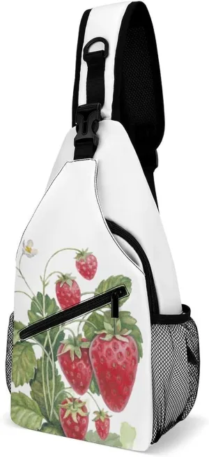 Watercolor Strawberry Leaves Sling Backpack Men Woman Crossbody Backpack Chest Bag Running Daypack Shoulder Bag Small Cross Body Bags Leisure Backpacks