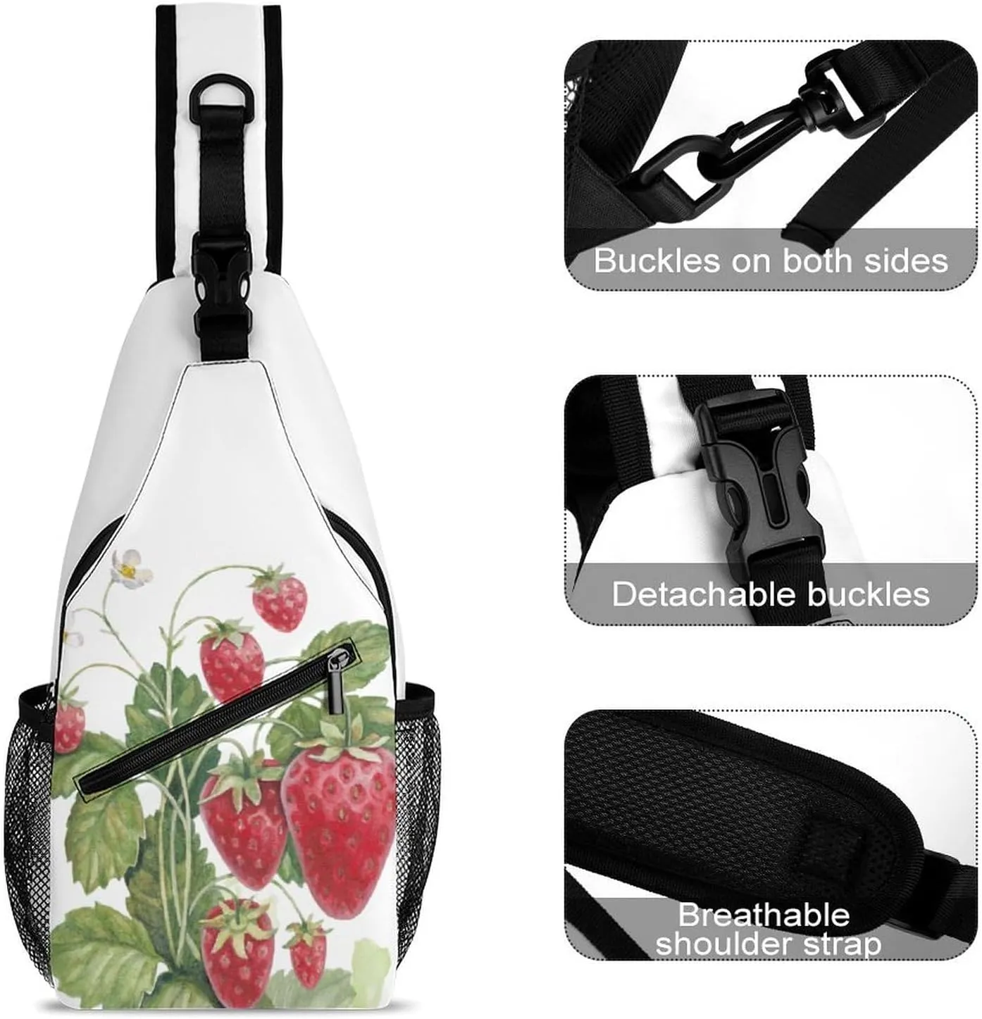 Watercolor Strawberry Leaves Sling Backpack Men Woman Crossbody Backpack Chest Bag Running Daypack Shoulder Bag Small Cross Body Bags Leisure Backpacks