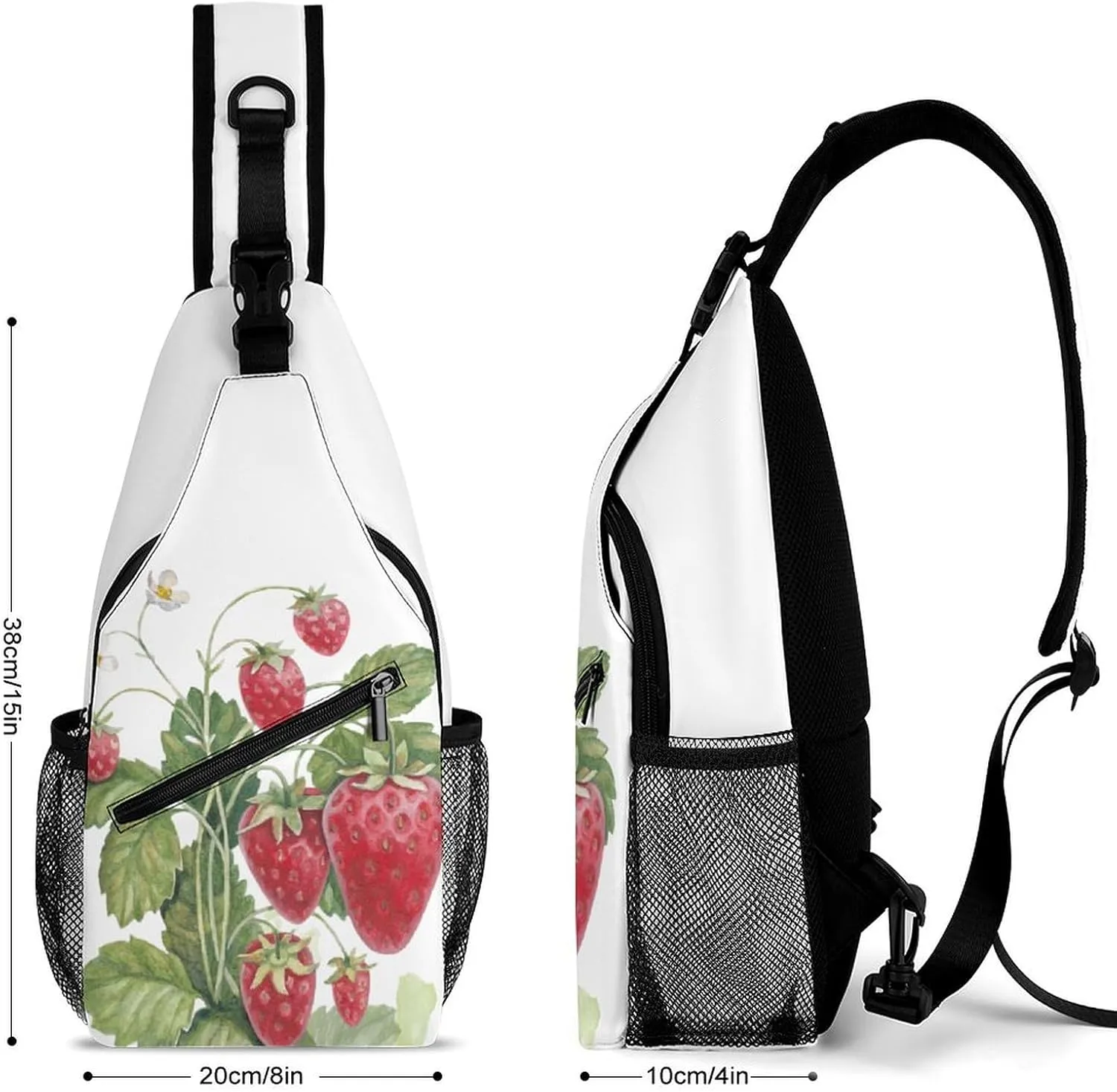 Watercolor Strawberry Leaves Sling Backpack Men Woman Crossbody Backpack Chest Bag Running Daypack Shoulder Bag Small Cross Body Bags Leisure Backpacks