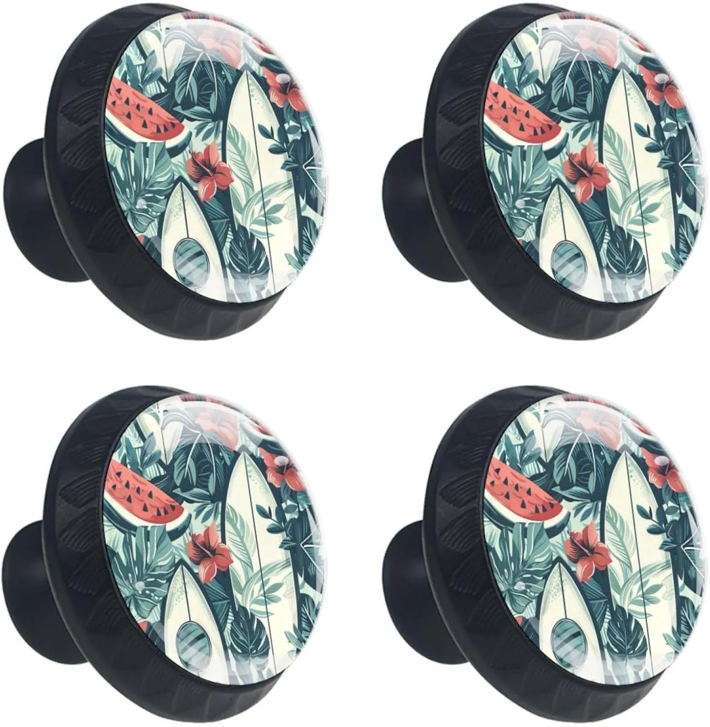 Watermelon Surfboard Tropical Glass 30mm Cabinet Knobs,4 Pack Drawer Door Pulls Handles for Kitchen Bathroom Home Cupboard Dresser Furniture Living Room Wardrobe Hardware