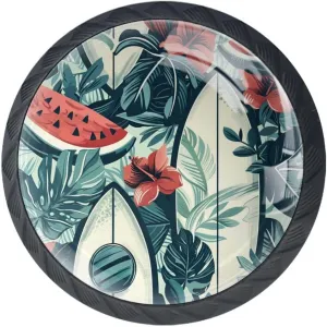 Watermelon Surfboard Tropical Glass 30mm Cabinet Knobs,4 Pack Drawer Door Pulls Handles for Kitchen Bathroom Home Cupboard Dresser Furniture Living Room Wardrobe Hardware