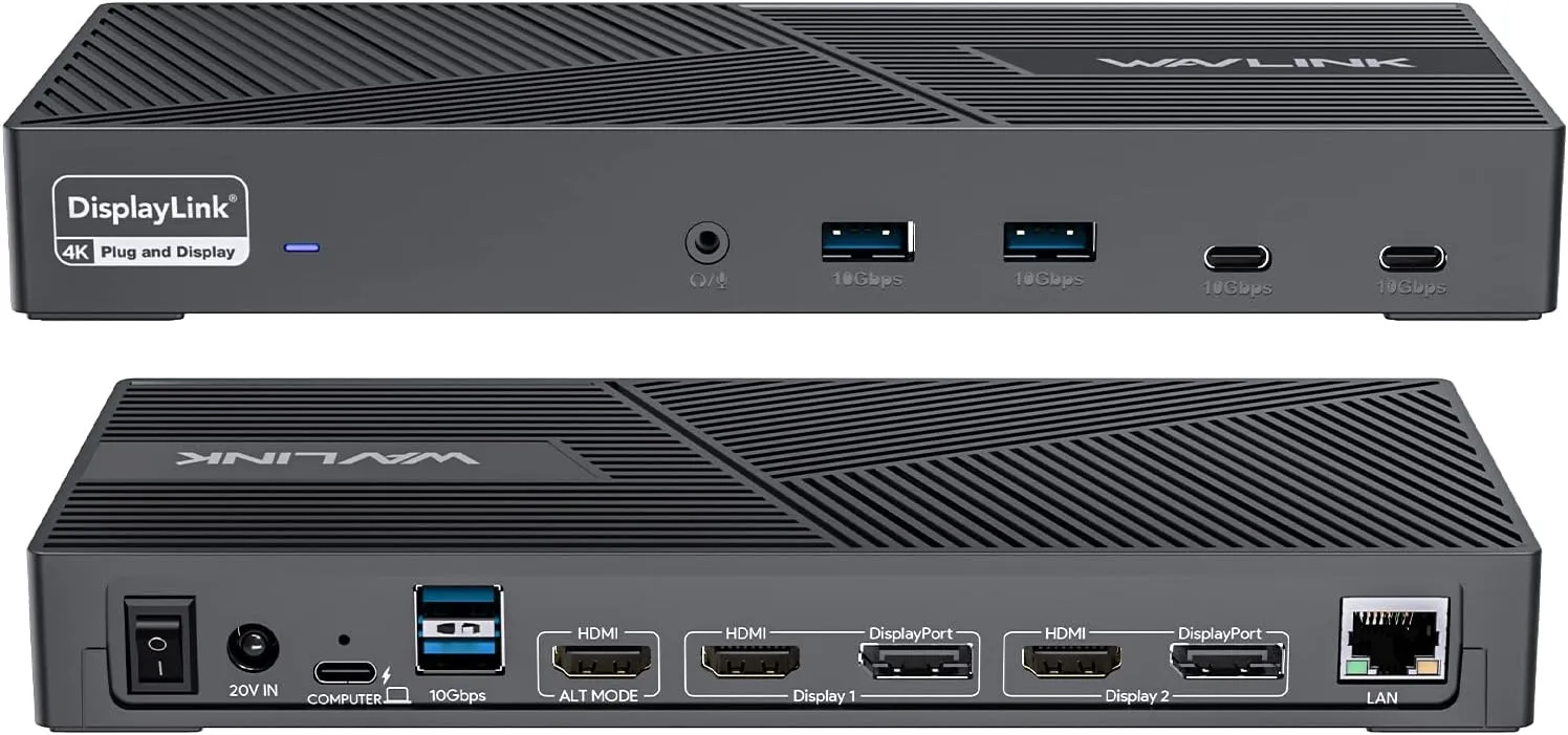 WAVLINK DisplayLink Docking Station Triple Monitor 4K@60Hz for 3 Monitors, 100W Charging for Thunderbolt 4/3, USB C M1 M2 M3 M4 Mac/Windows/Chrome - 3 HDMI, 2 DP, 6 USB Ports, 160W Power, LAN, Audio