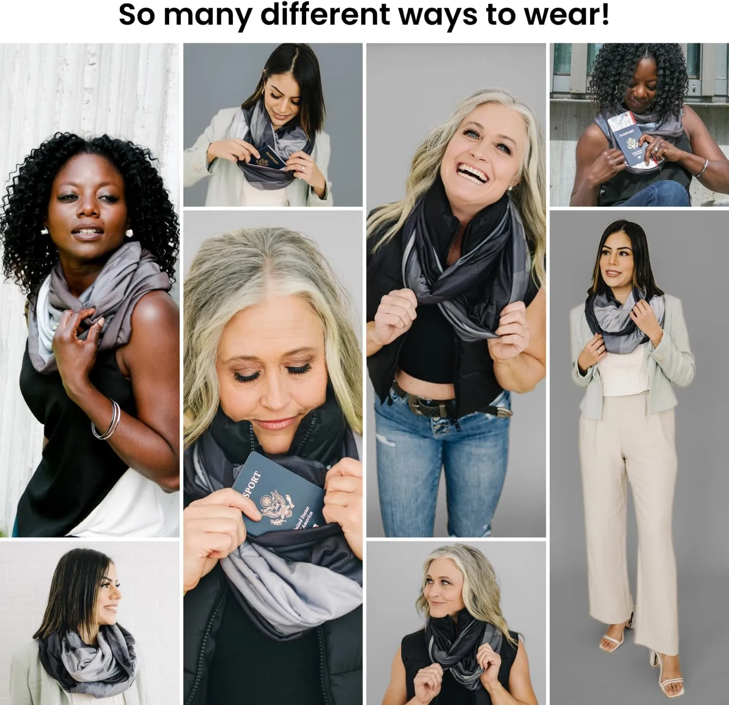 WAYPOINT GOODS Infinity Travel Scarf Hidden Zipper Pocket for Women Airplane - Lightweight Cotton Bamboo - Travel Essentials