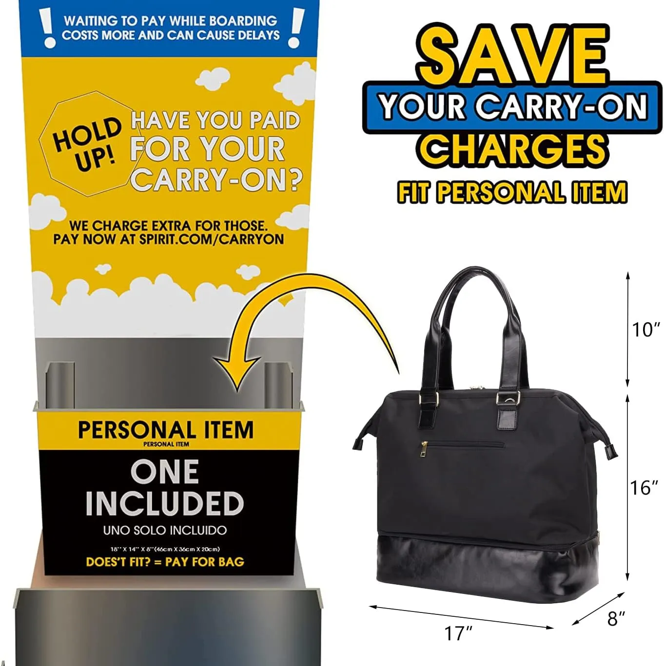 Weekender Bag with Shoe Compartment Travel Tote Overnight Bag, Black Personal Item - 17 Inch
