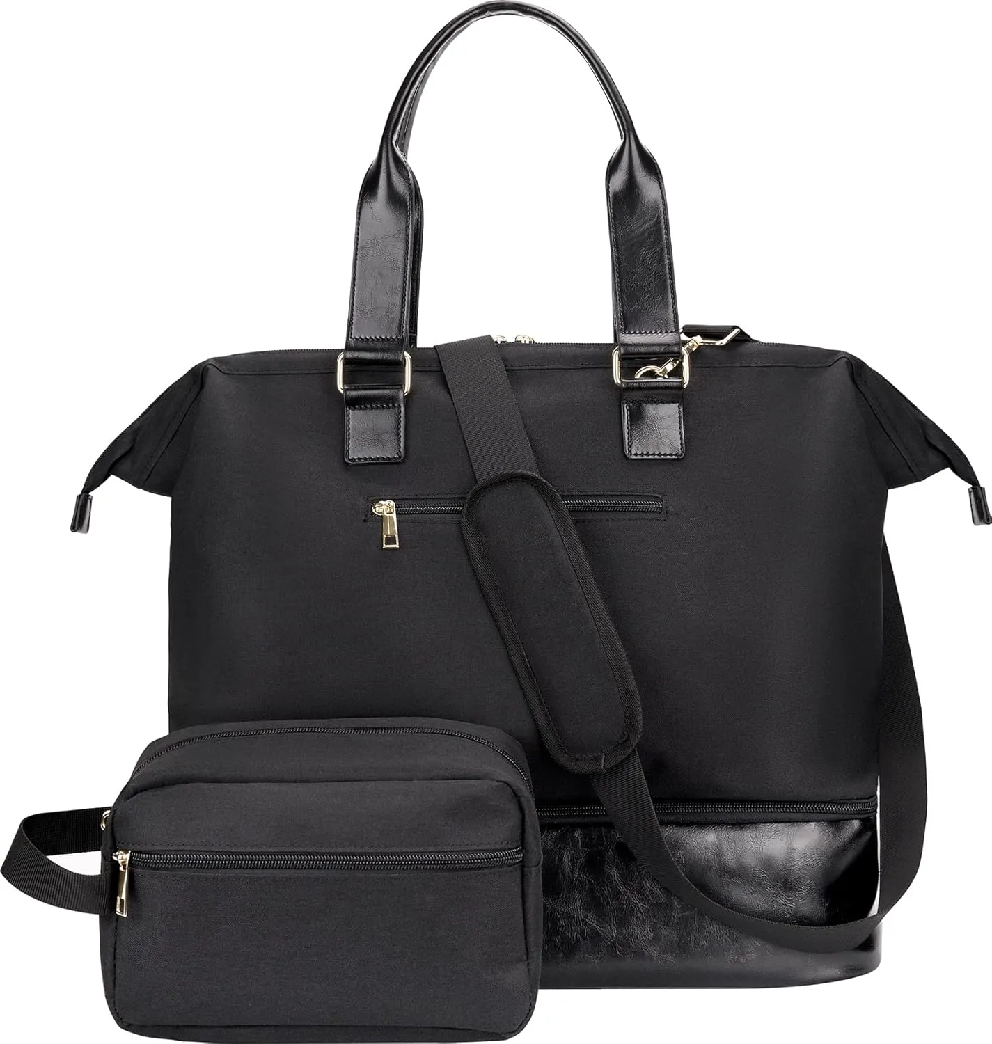 Weekender Bag with Shoe Compartment Travel Tote Overnight Bag, Black Personal Item - 17 Inch