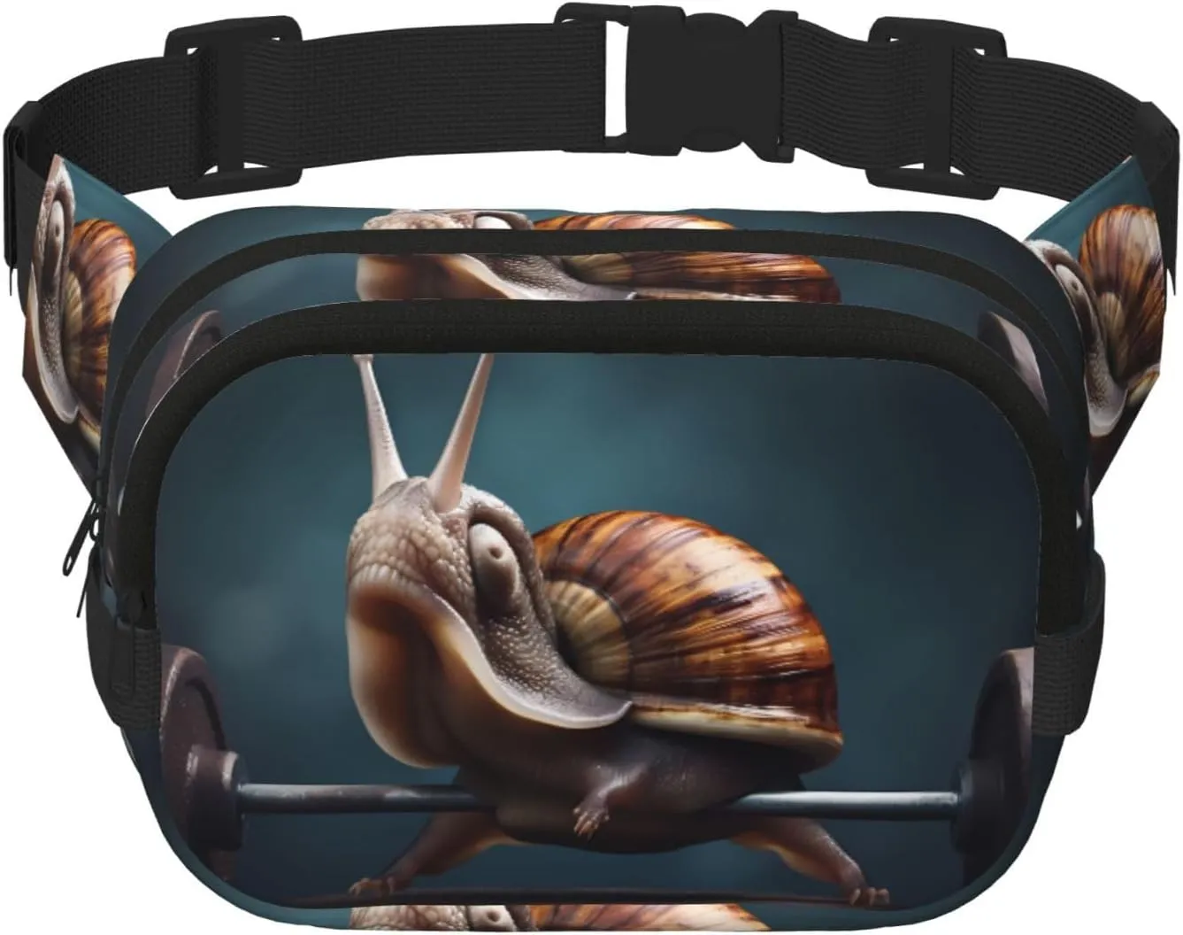 Weightlifting snails Fitness travel shoulder bag, fashionable and casual waist bag, square double-layer waist bag