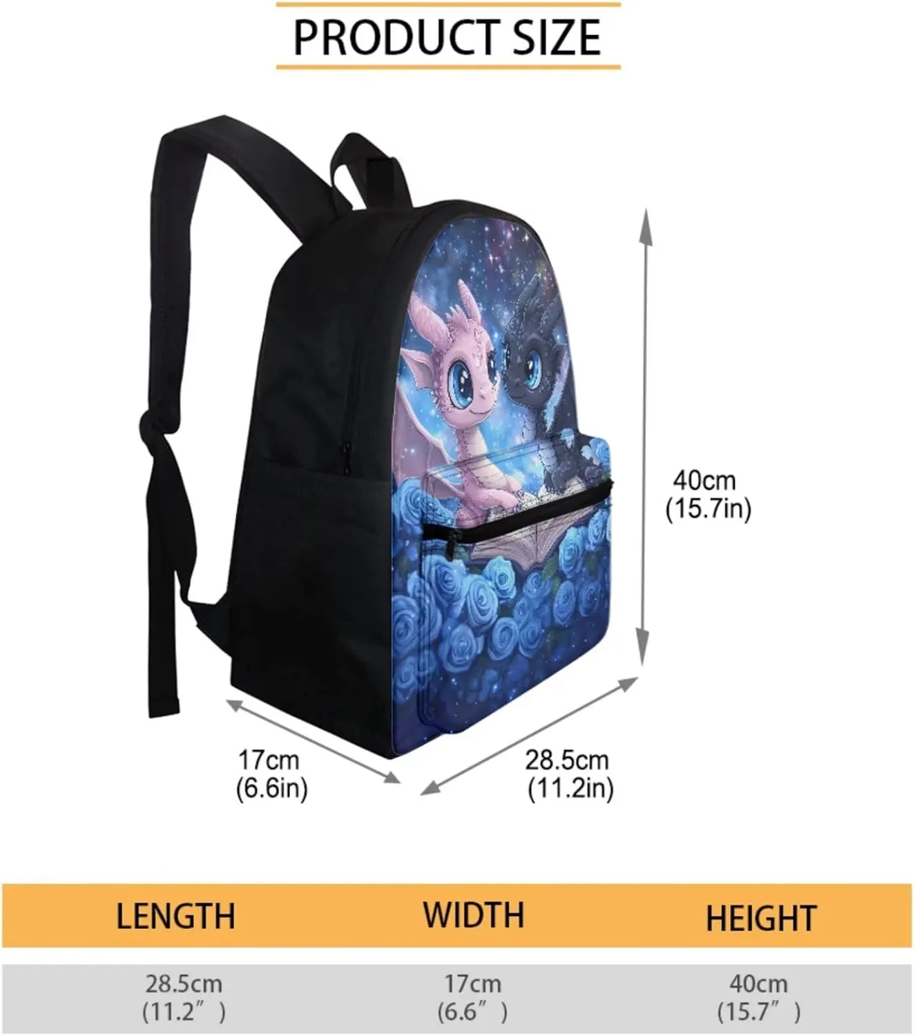 WELLFLYHOM Dragon Rose Kids School Backpack for Girls 4-6T Book Bag with Lunch Box Pencil Case 3pcs Book Galaxy School Bag Set for Preschool Elementary Students