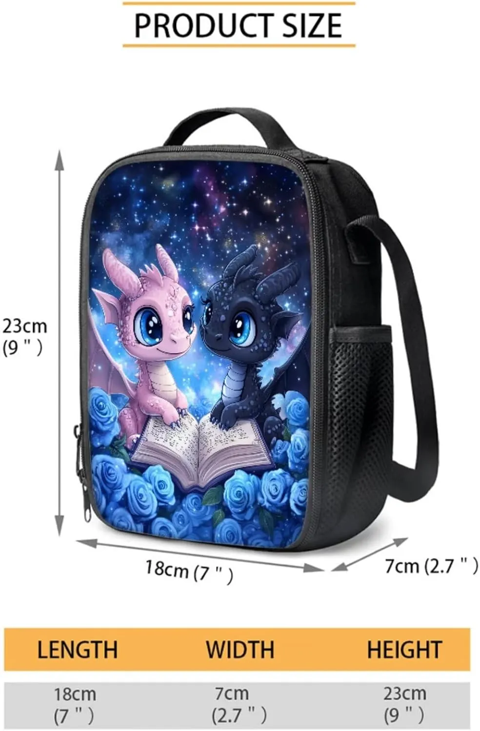 WELLFLYHOM Dragon Rose Kids School Backpack for Girls 4-6T Book Bag with Lunch Box Pencil Case 3pcs Book Galaxy School Bag Set for Preschool Elementary Students