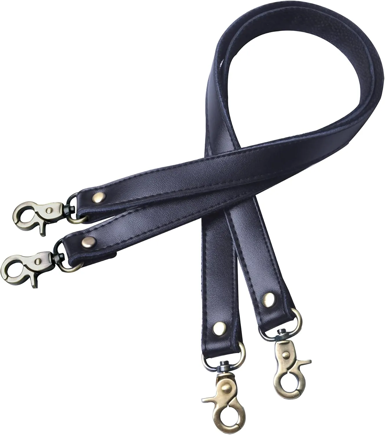Wento Pair 24'' Genuine Leather Purses Straps,Lobster Hook Inner Size 0.3'',Real Leather Sewing Canvas Backing Bag Handles,Replacement Purse Straps,Handbag Bag Wallet Straps WT0301 (Black)…