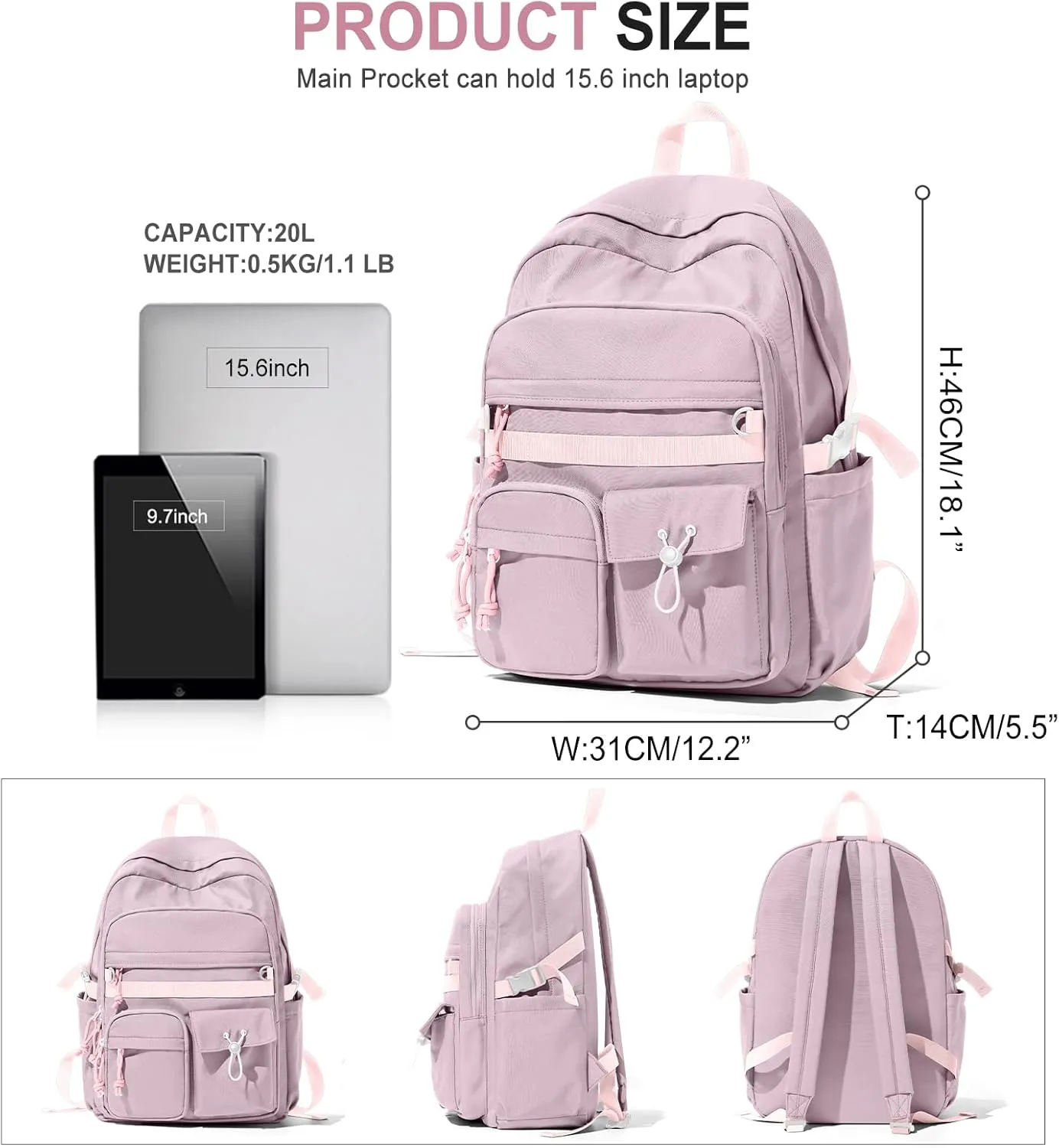 weradar Aesthetic College Backpack Women,Students Casual Travel Daypacks,High School Bookbags For Teen Girls,Cute School Backpack With Lots of Pockets(purple)