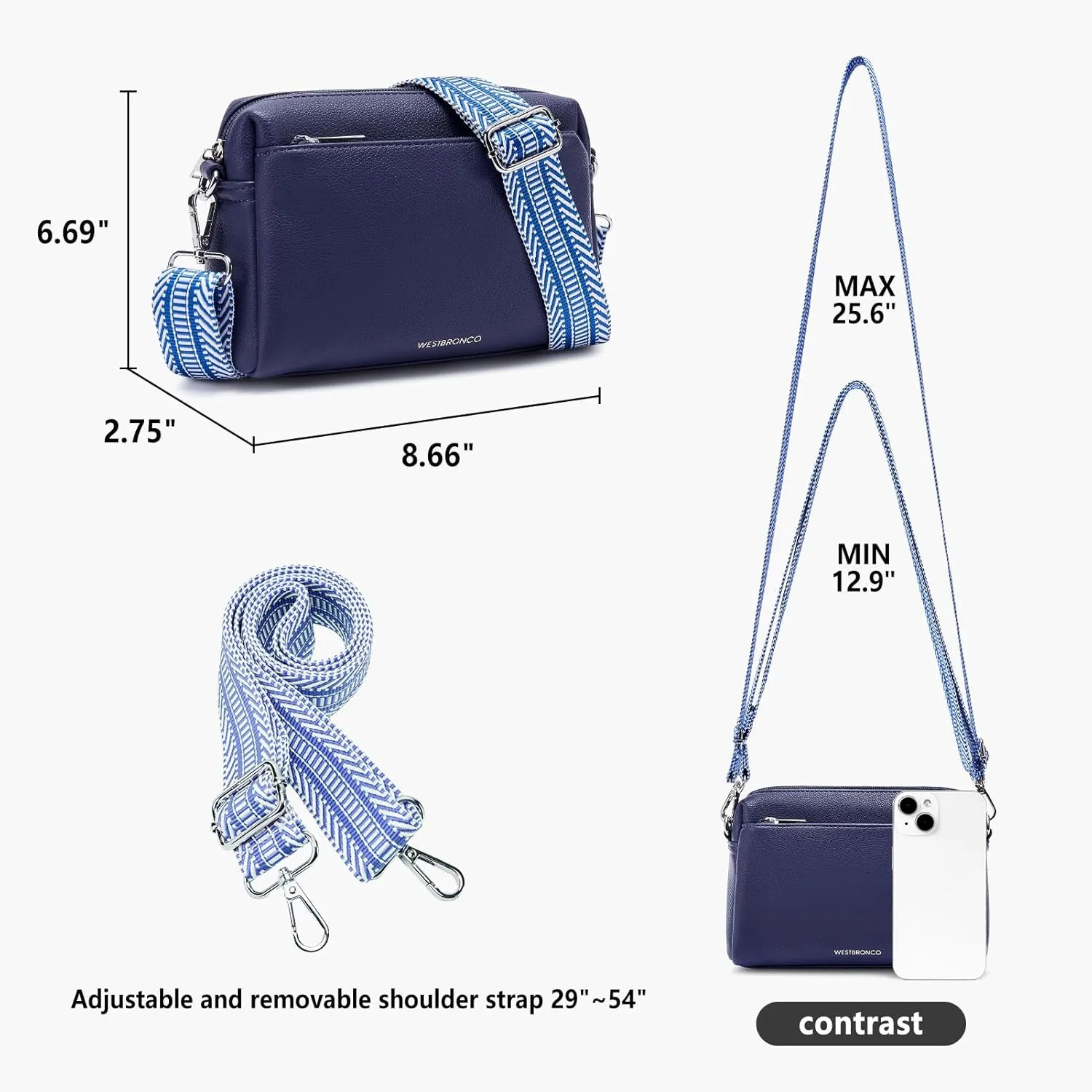 WESTBRONCO Small Crossbody Bags for Women, Shoulder Handbags, Satchel Purse with Adjustable Strap