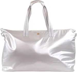 White Duffle Bag With Top Zipper And Striped Handles - Simply Southern