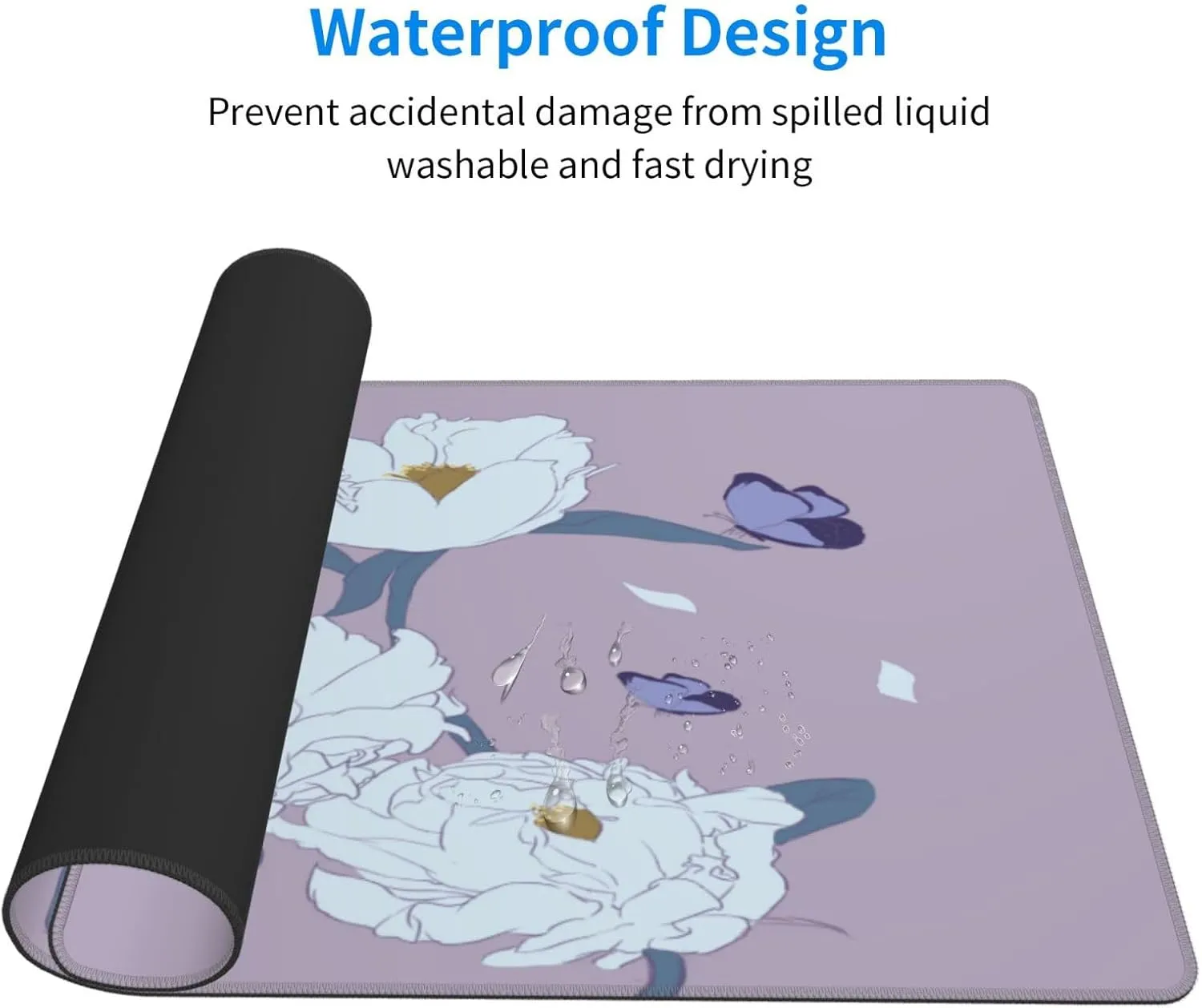 White Peony Non-Slip Desk Pad,Mouse Pad,Waterproof PVC Desk Table Protector, Easy Clean Laptop Desk Writing Mat for Office Work/Home/Decor