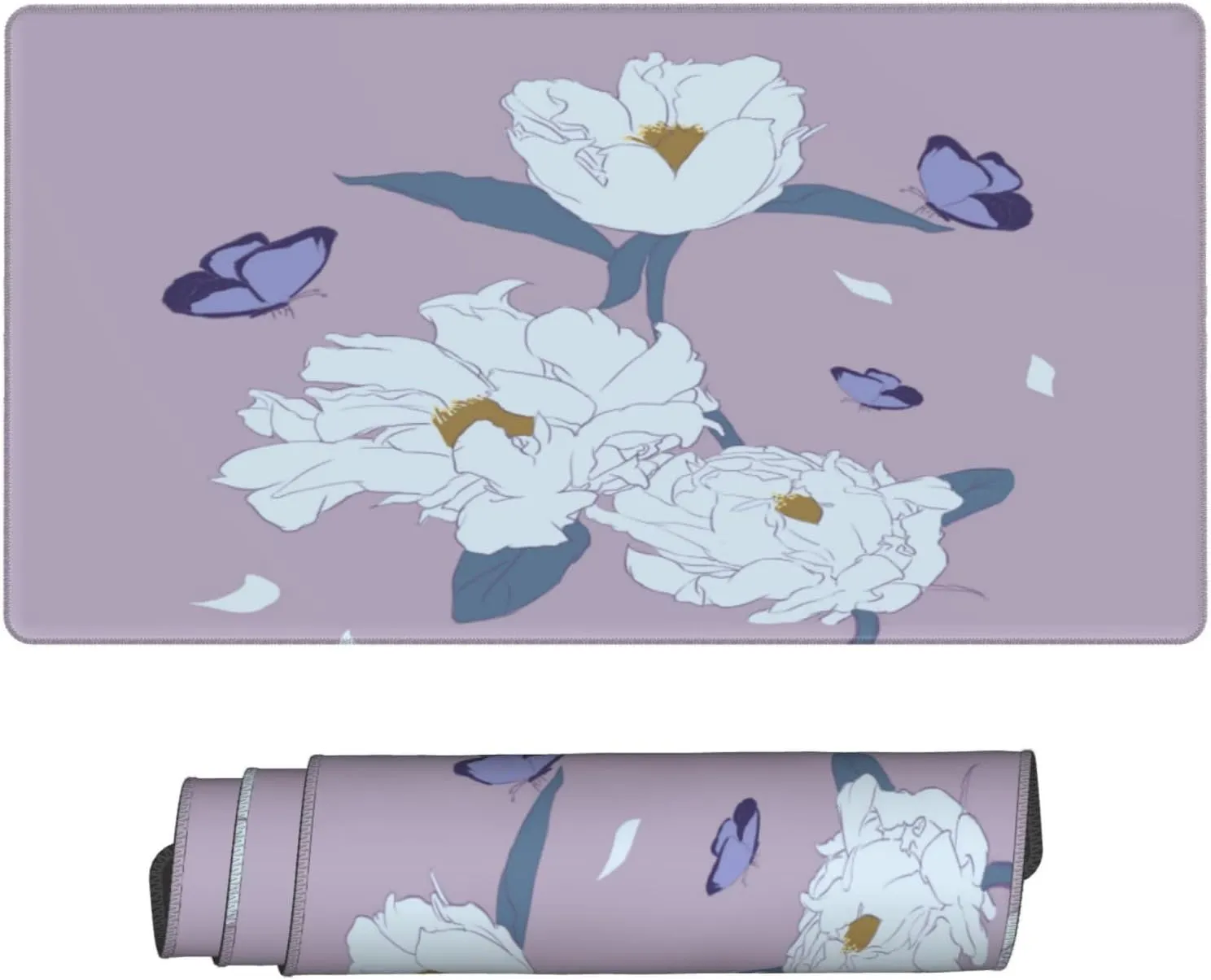 White Peony Non-Slip Desk Pad,Mouse Pad,Waterproof PVC Desk Table Protector, Easy Clean Laptop Desk Writing Mat for Office Work/Home/Decor