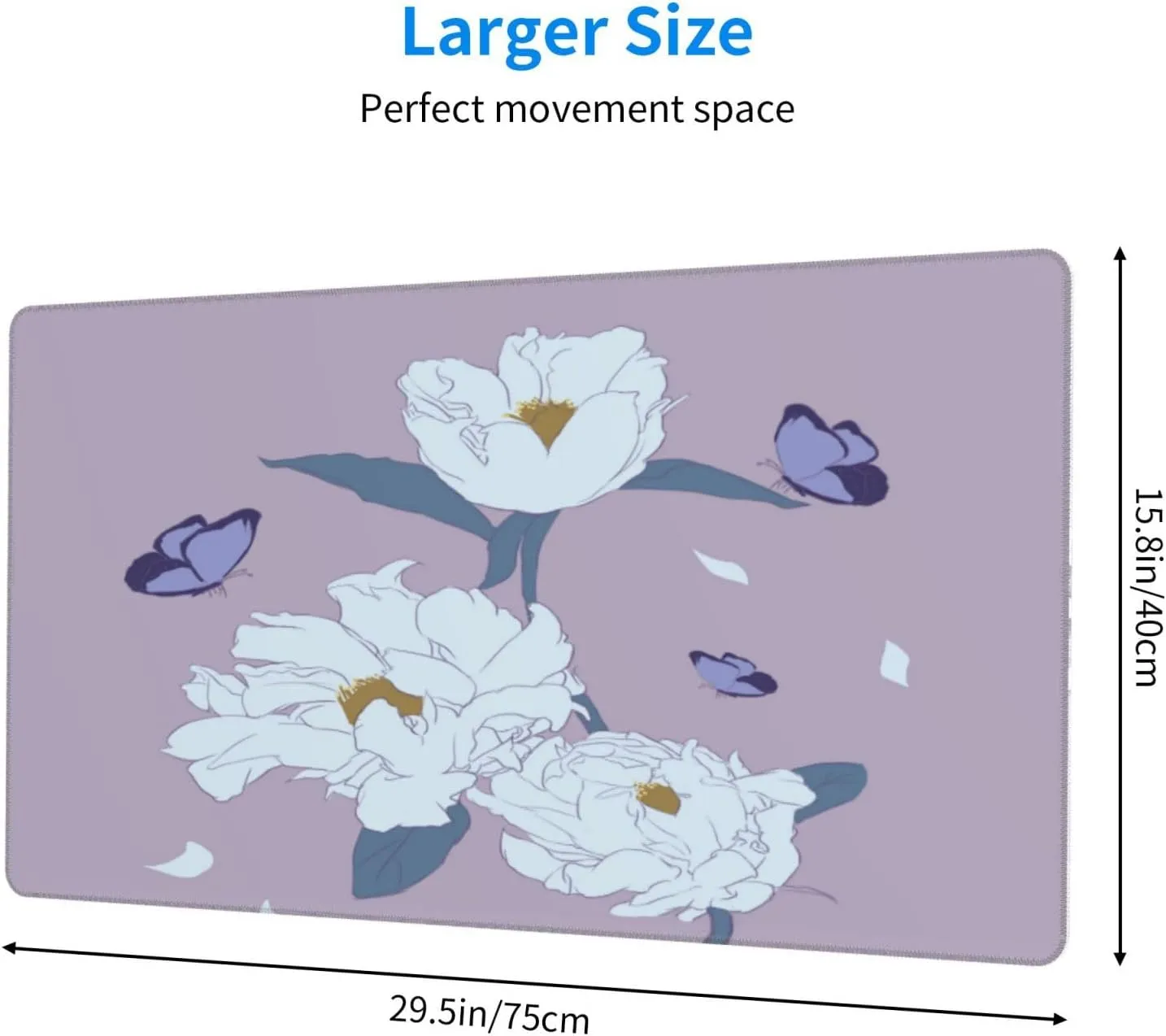 White Peony Non-Slip Desk Pad,Mouse Pad,Waterproof PVC Desk Table Protector, Easy Clean Laptop Desk Writing Mat for Office Work/Home/Decor