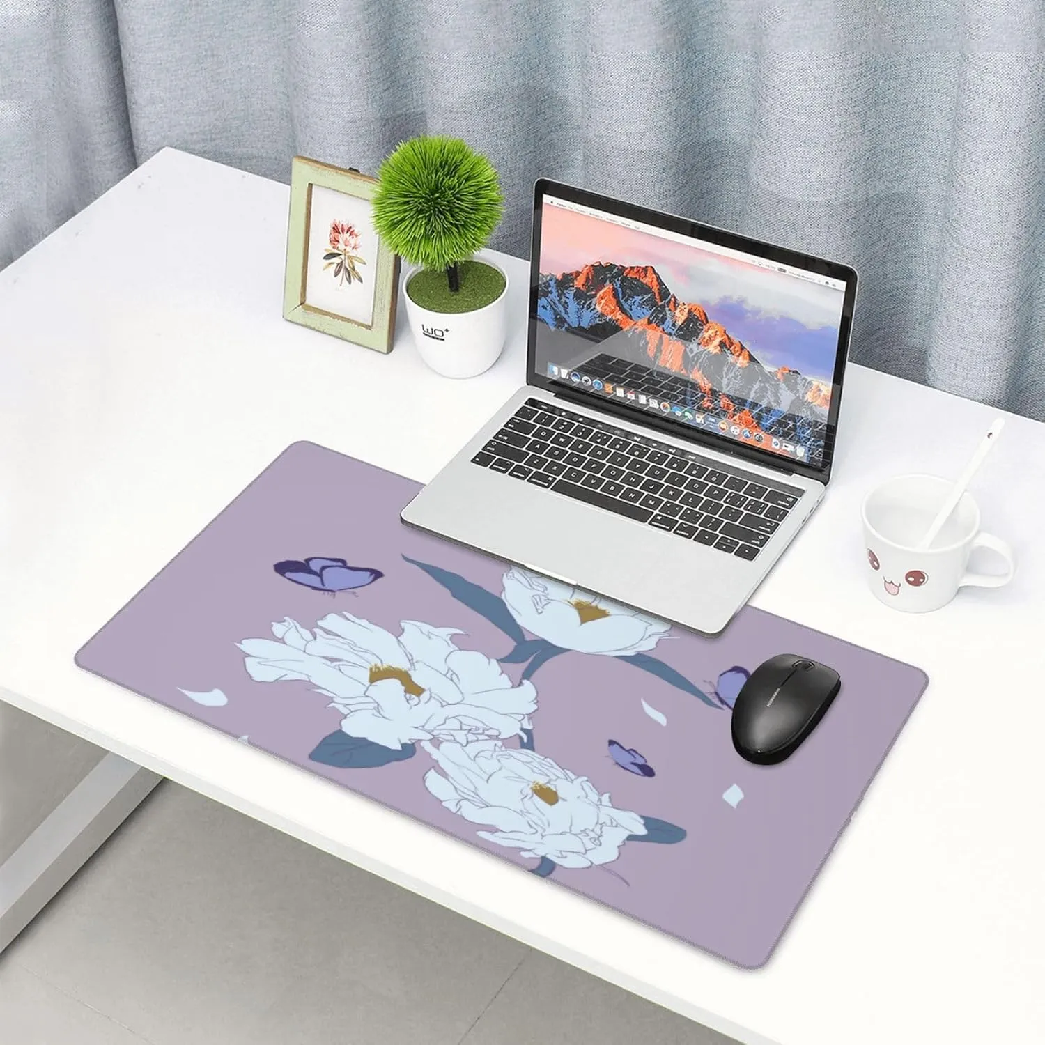 White Peony Non-Slip Desk Pad,Mouse Pad,Waterproof PVC Desk Table Protector, Easy Clean Laptop Desk Writing Mat for Office Work/Home/Decor