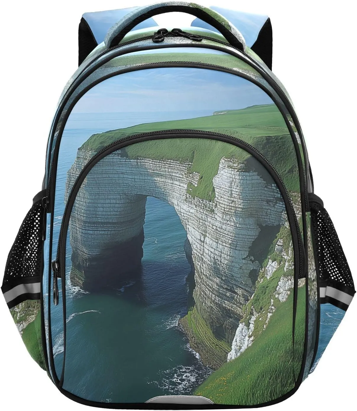 White Rounded Cliffs Green Grass Backpacks Elementary School Shoulder Bag Bookbag for Girls Kids Boys, Medium