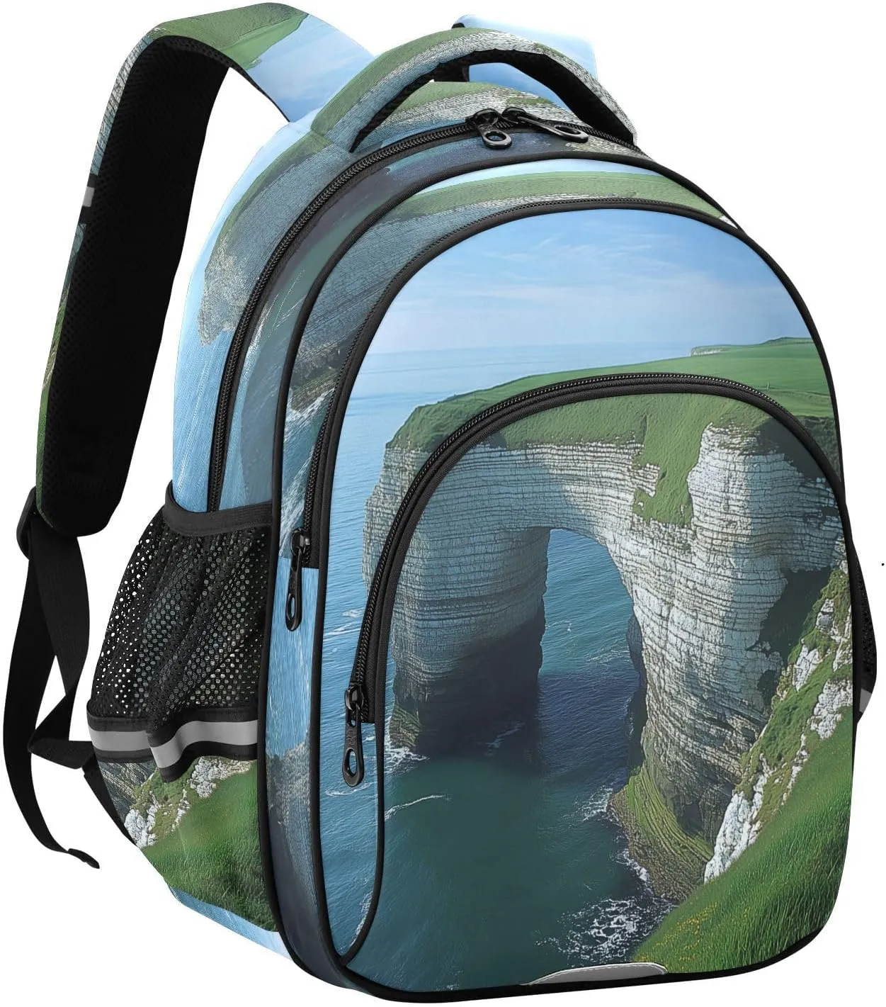 White Rounded Cliffs Green Grass Backpacks Elementary School Shoulder Bag Bookbag for Girls Kids Boys, Medium