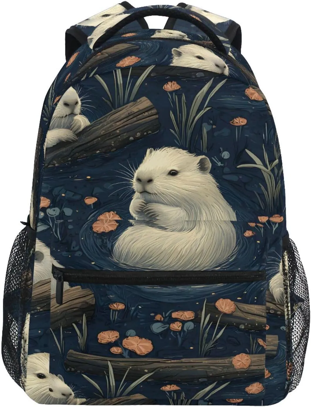 White Sea Otter Pond Backpack 3rd 4th 5th Grade School Bookbag Travel Laptop Daypack Bag Purse for Boys Girls Teens