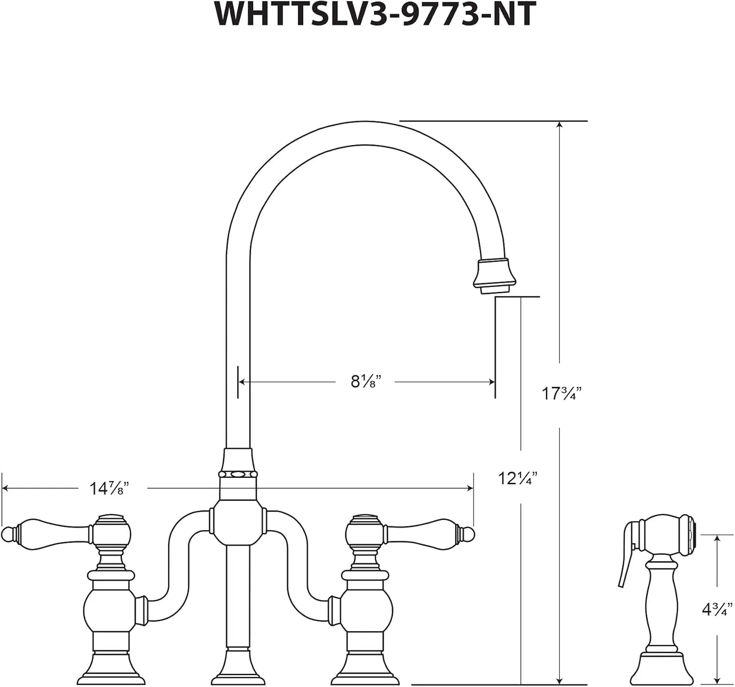 Whitehaus Collection Twisthaus Plus Deck Mount Faucet with Solid Brass Side Spray and Lever Handles, Polished Brass