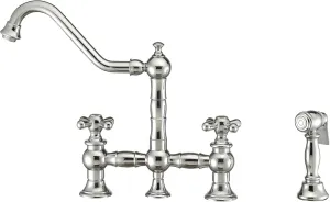 Whitehaus Collection WHKBTCR3-9201-NT-C Vintage III Plus Bridge Faucet with Long Traditional Swivel Spout, Cross Handles and Solid Brass Side Spray, One Size, Polished Chrome