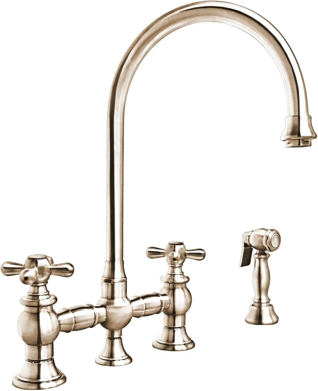 Whitehaus Kitchen Faucet; Brass Construction, Gooseneck, Cross Handles, Side Spray; Polished Nickel