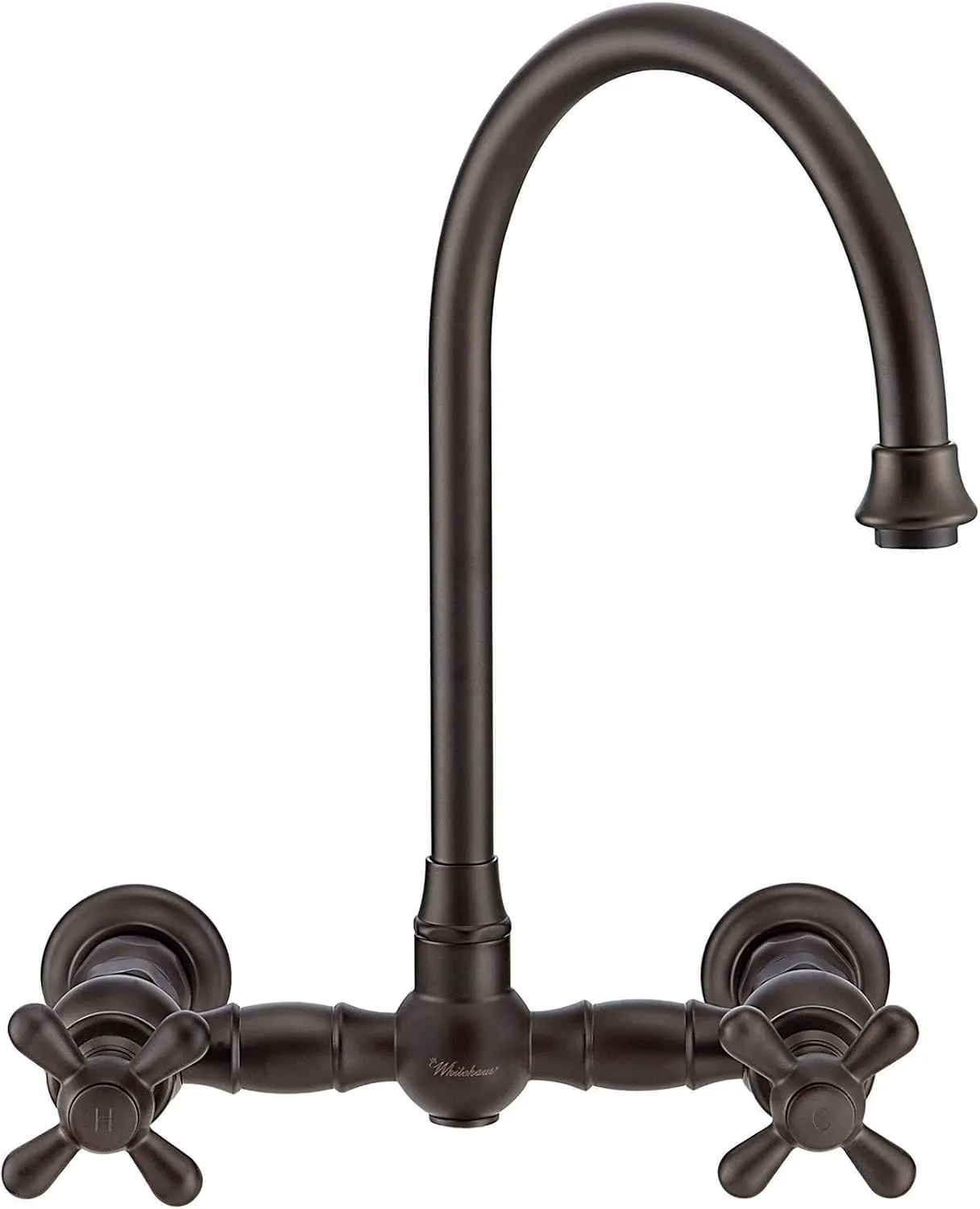 Whitehaus Kitchen Faucet; Brass Construction, Gooseneck, Cross Handles, Side Spray; Rubbed Bronze