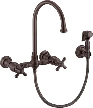 Whitehaus Kitchen Faucet; Brass Construction, Gooseneck, Cross Handles, Side Spray; Rubbed Bronze